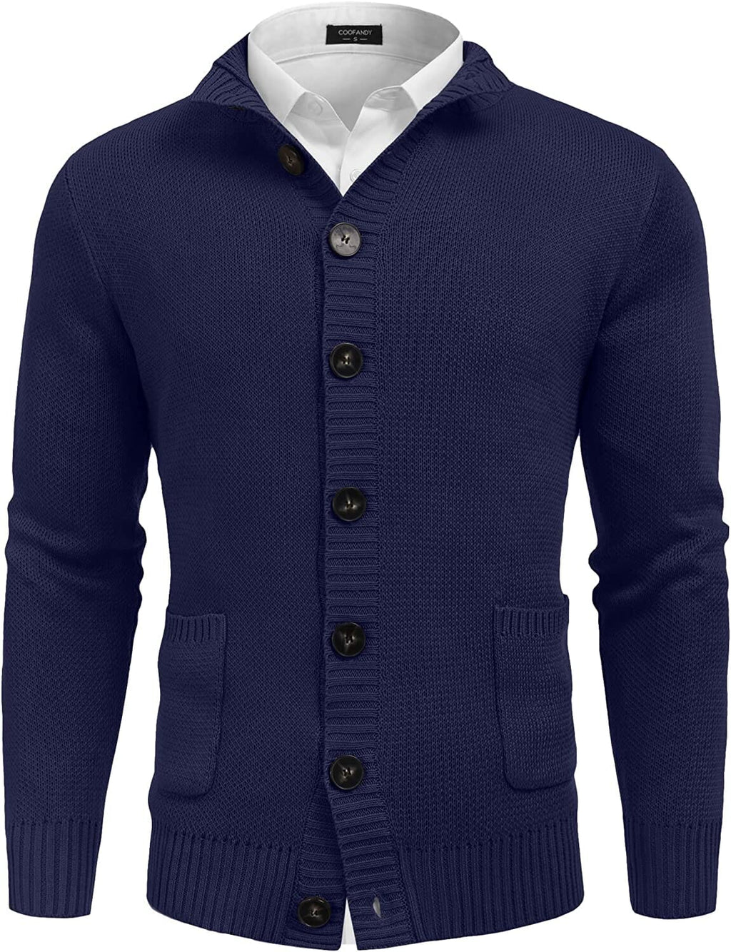 Stand Kragen Knopf Down Strick Cardigan with Pockets