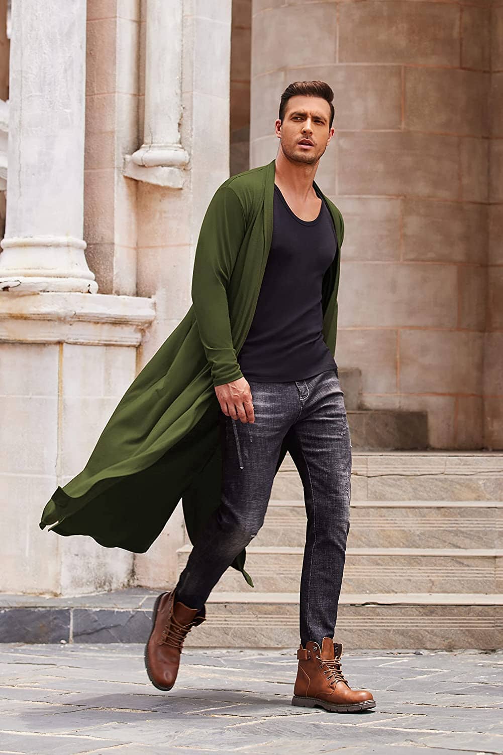 Lightweight Ruffle Schalkragen Lang Length Drape Cape Cardigan