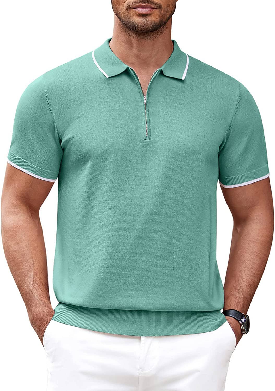 Klassisch Zipper Kurz Ärmel Polo Hemd