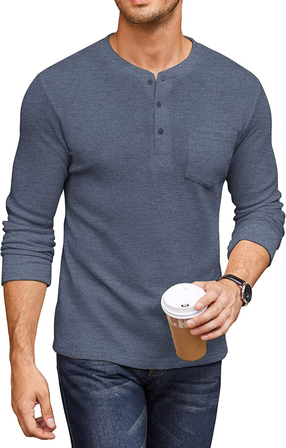 Basic Waffle Pullover Lang Ärmel T-Hemd