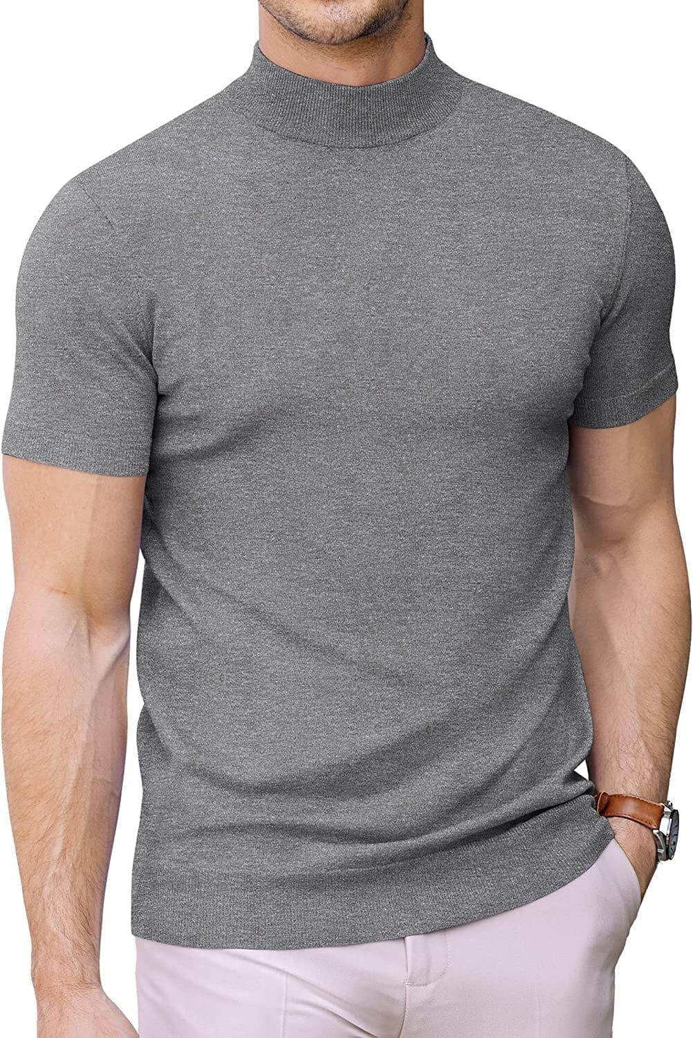 Rollkragen Slim Fit Strick-Kurzarm-Pullover