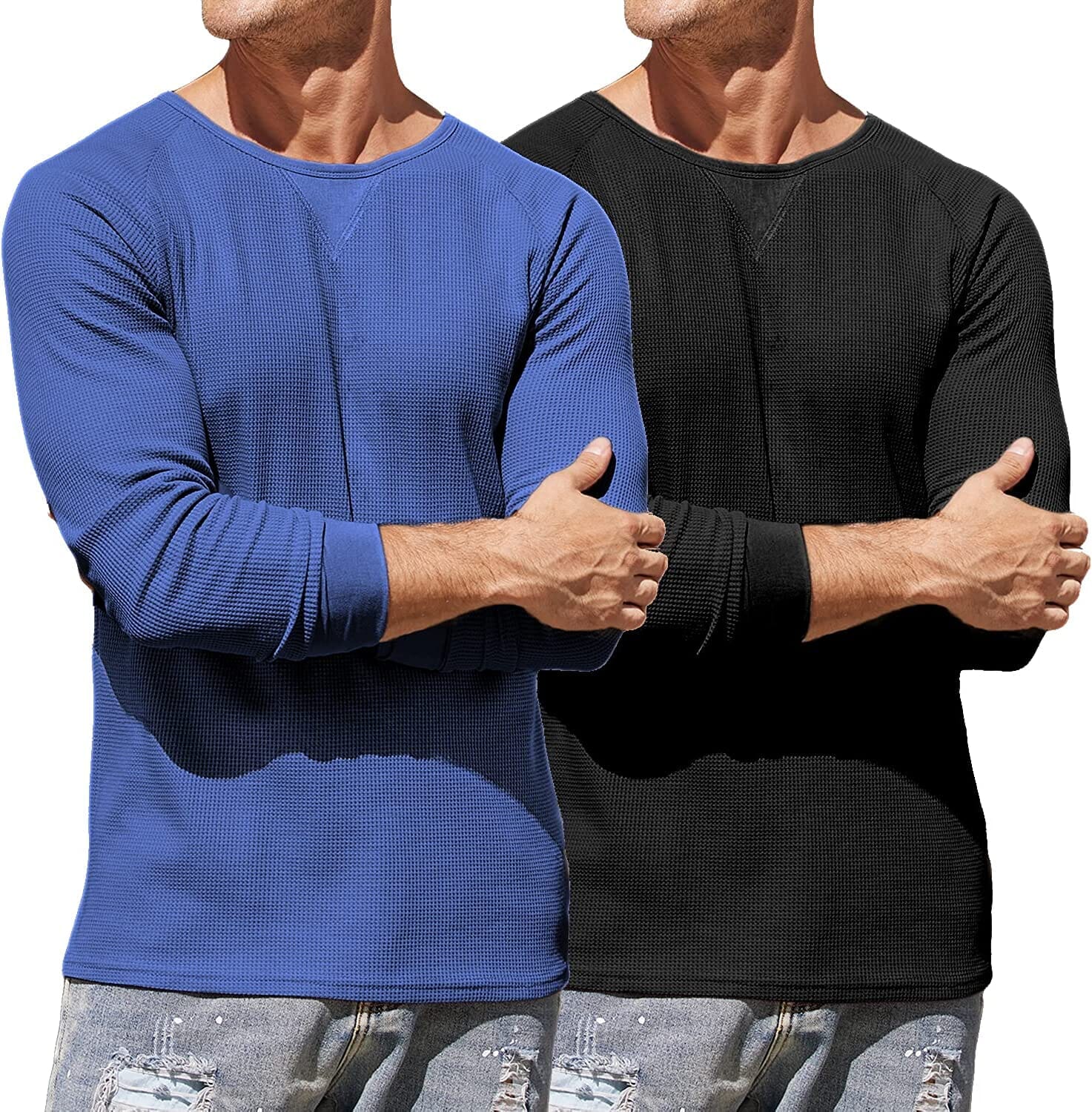 2 Pack Waffle Lang Ärmel Baumwolle T-Hemd