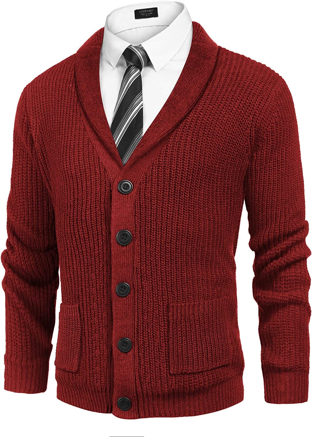 Lapel Knopf Up Cable Strick Cardigan with Pockets
