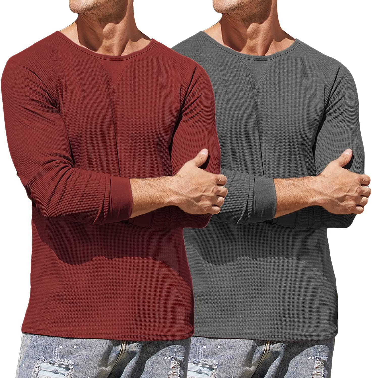 2 Pack Waffle Lang Ärmel Baumwolle T-Hemd