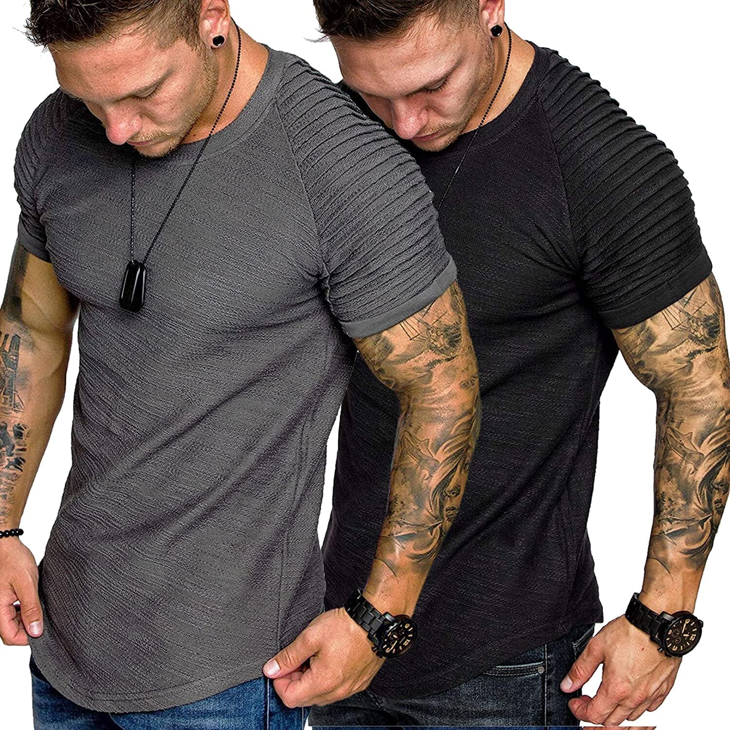 2 Packs Pleats Ärmel Muscle Gym Tee