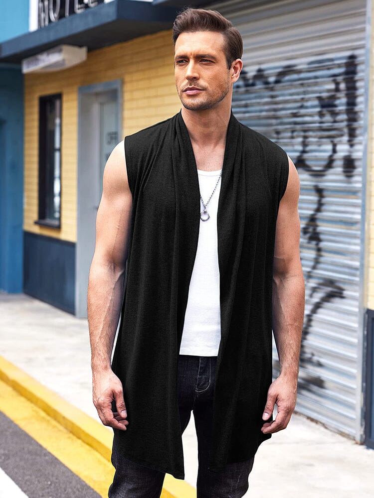 Casual Sleeveless Ruffle Schalkragen Kragen Drape Cape
