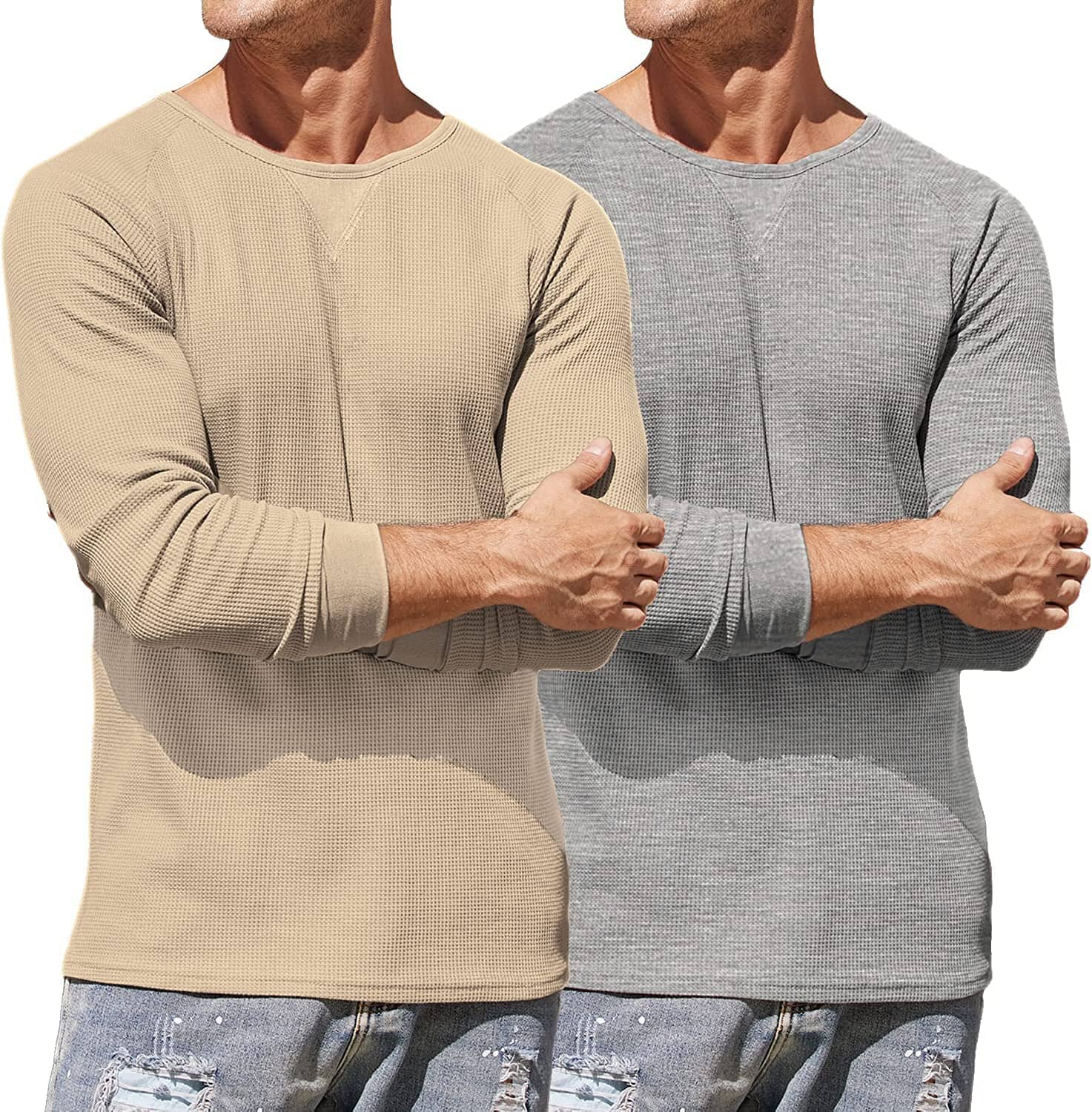 2 Pack Waffle Lang Ärmel Baumwolle T-Hemd