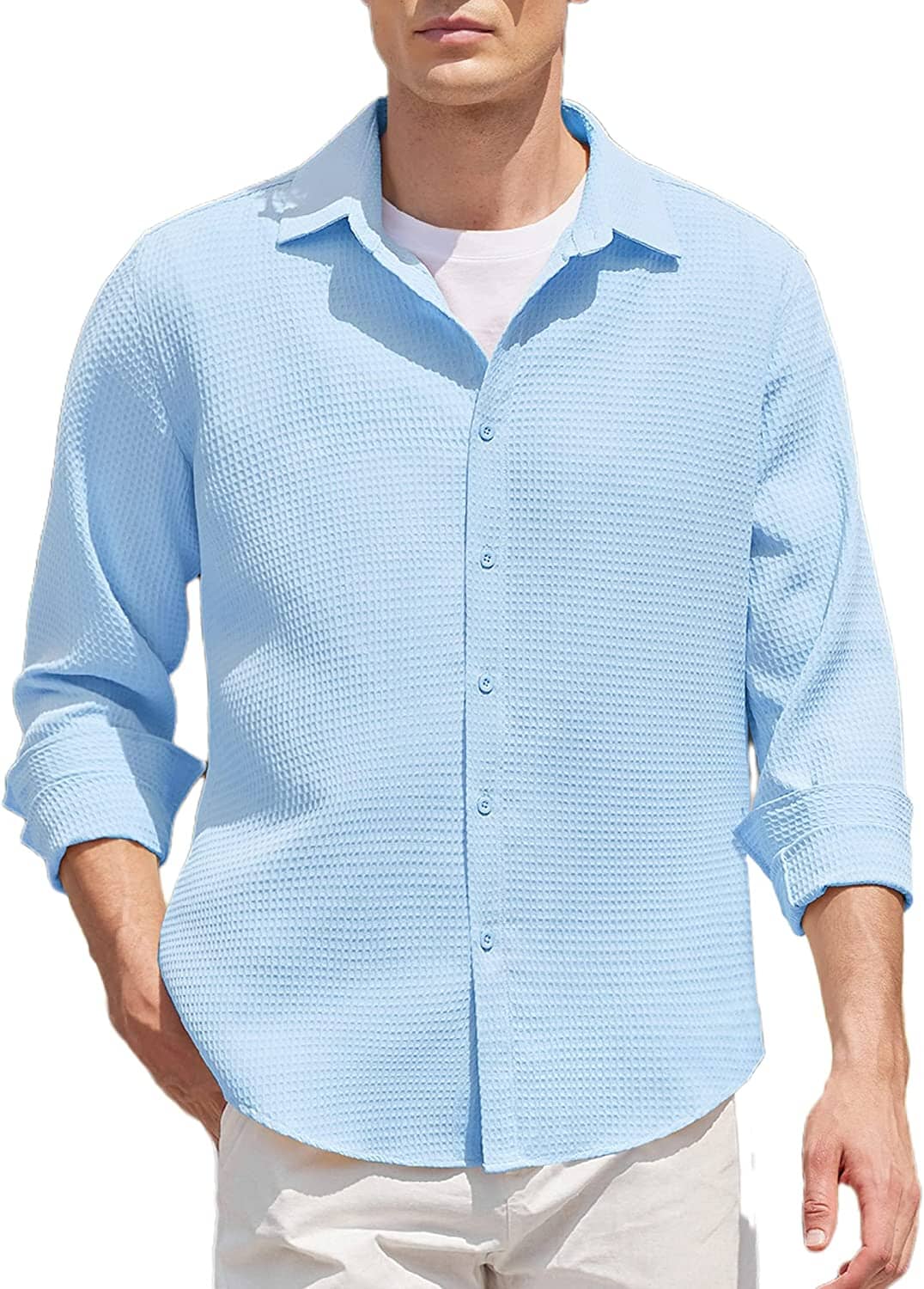 Casual Waffle Knopf Down Wrinkle Free Hemd