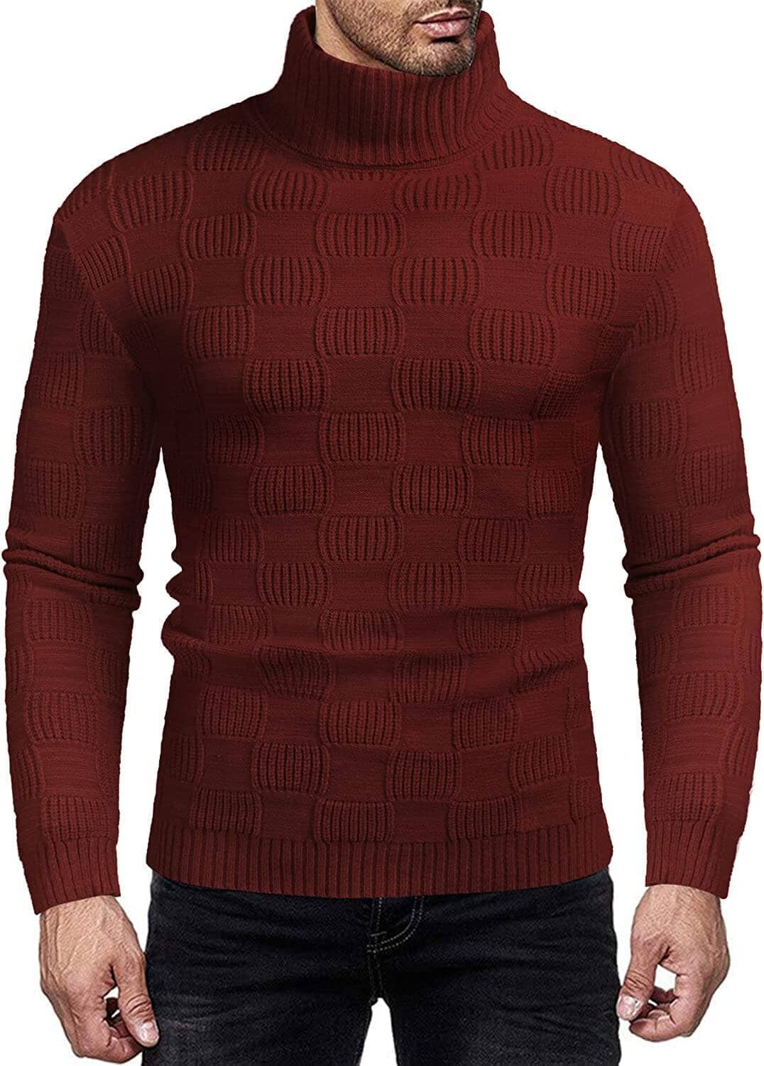 Men's Strick Rollkragen Pullover Plaid Stehkragen Lang Ärmel Pullover