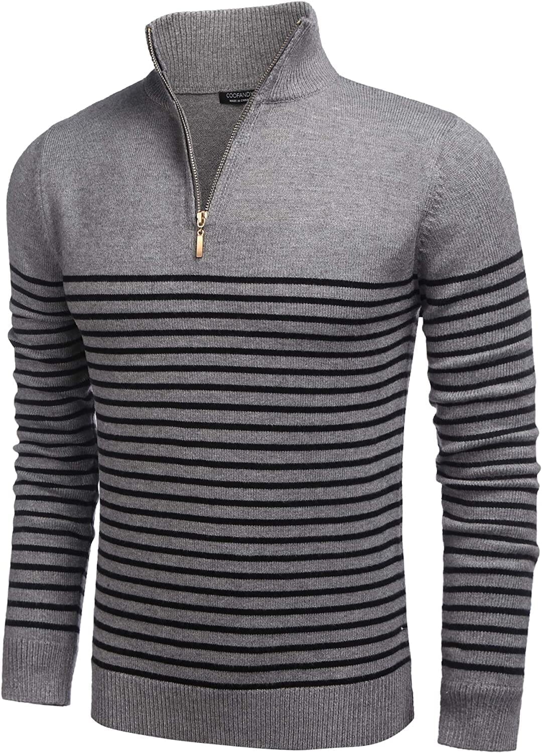 Gestreift Zip Up Mock Neck Pullover Pullover