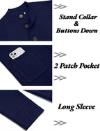 Stand Kragen Knopf Down Strick Cardigan with Pockets