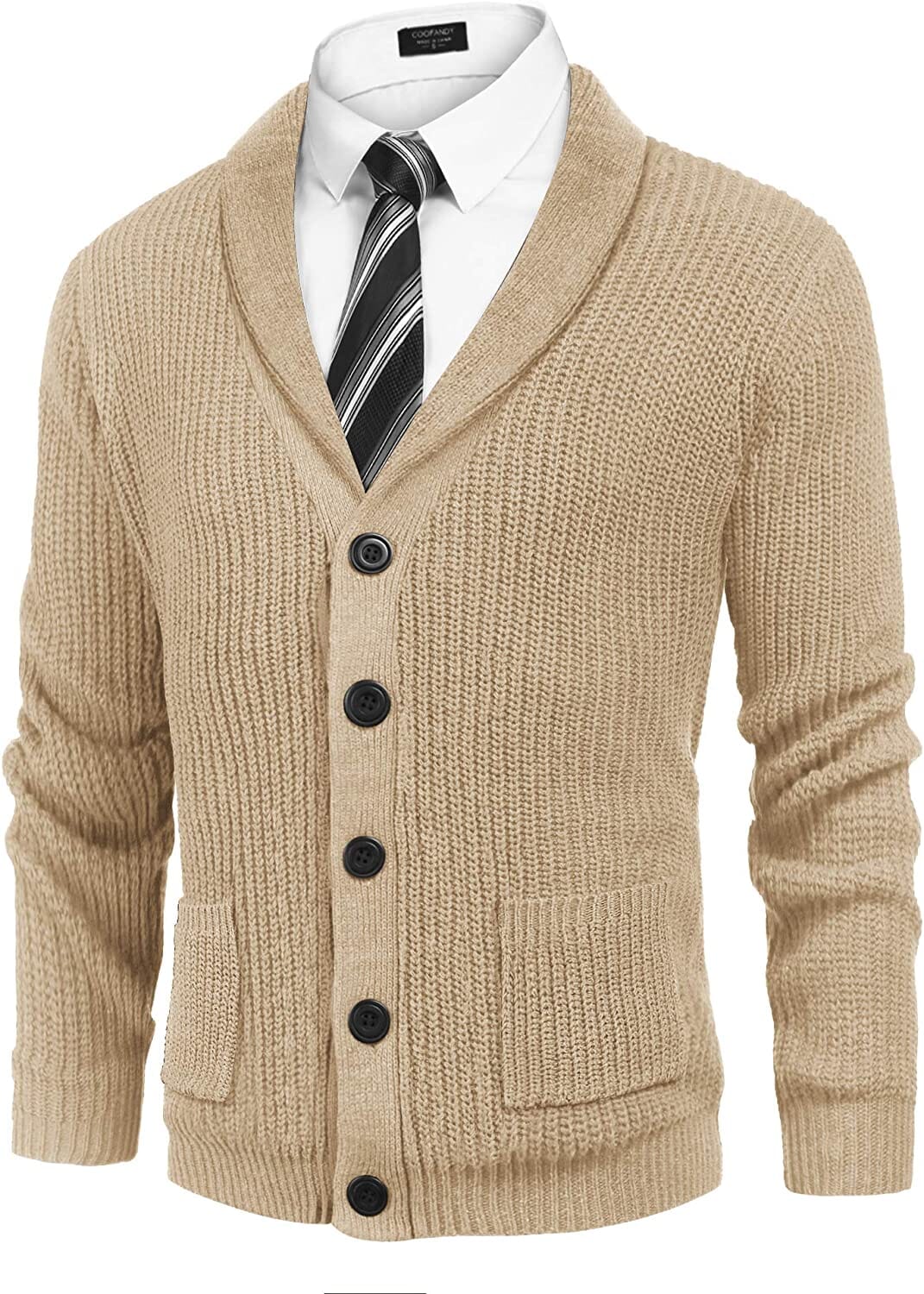 Lapel Knopf Up Cable Strick Cardigan with Pockets