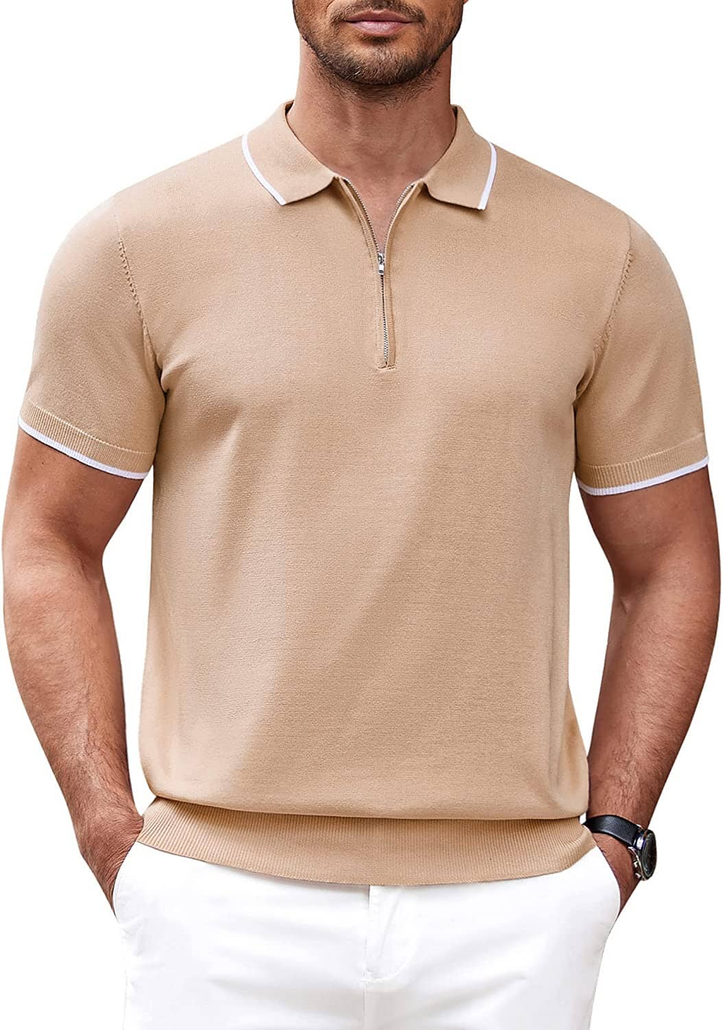 Klassisch Zipper Kurz Ärmel Polo Hemd