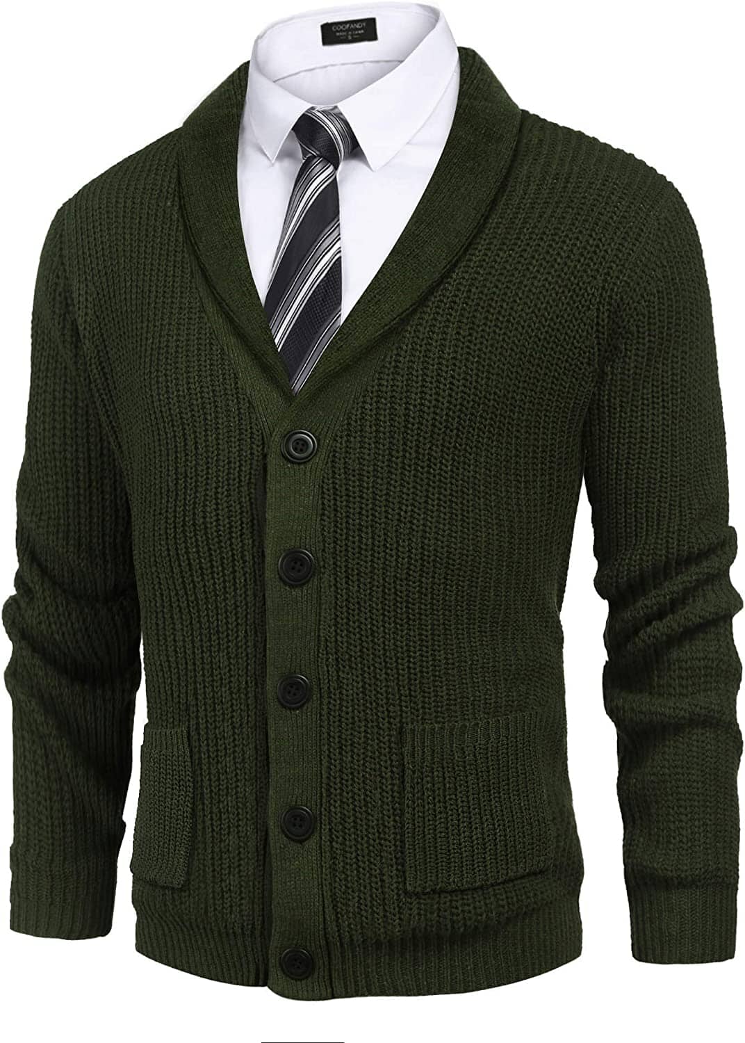Lapel Knopf Up Cable Strick Cardigan with Pockets