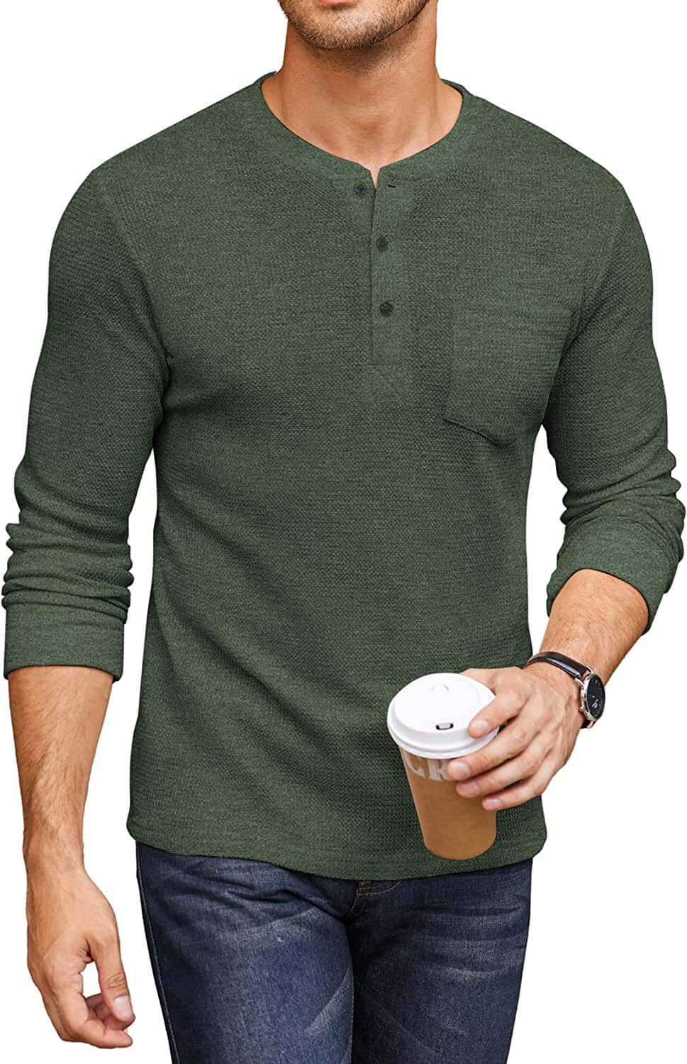 Basic Waffle Pullover Lang Ärmel T-Hemd