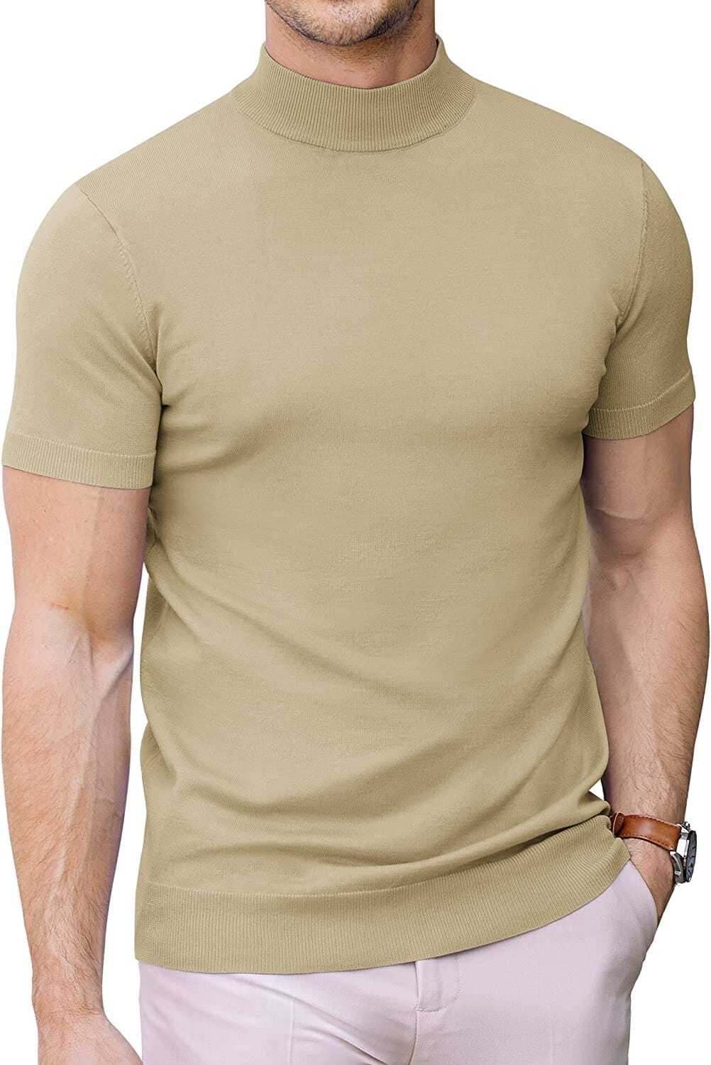 Rollkragen Slim Fit Strick-Kurzarm-Pullover