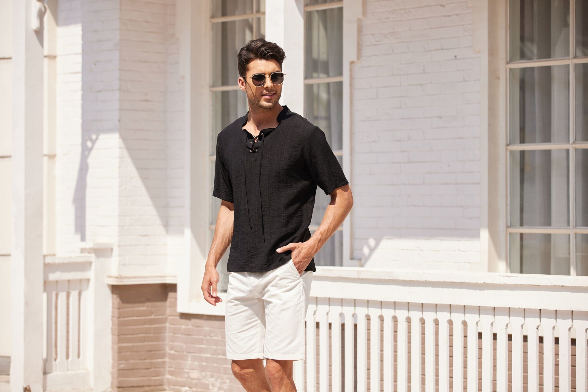 Leinen Henley T-Hemd