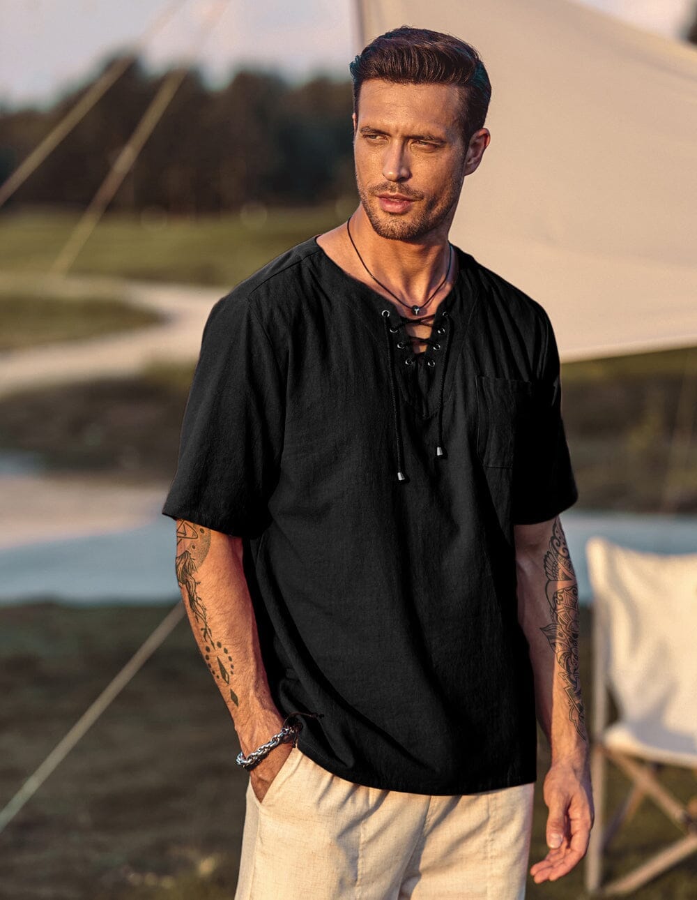 Casual Leinen Stil V Neck Hemden (US Only)