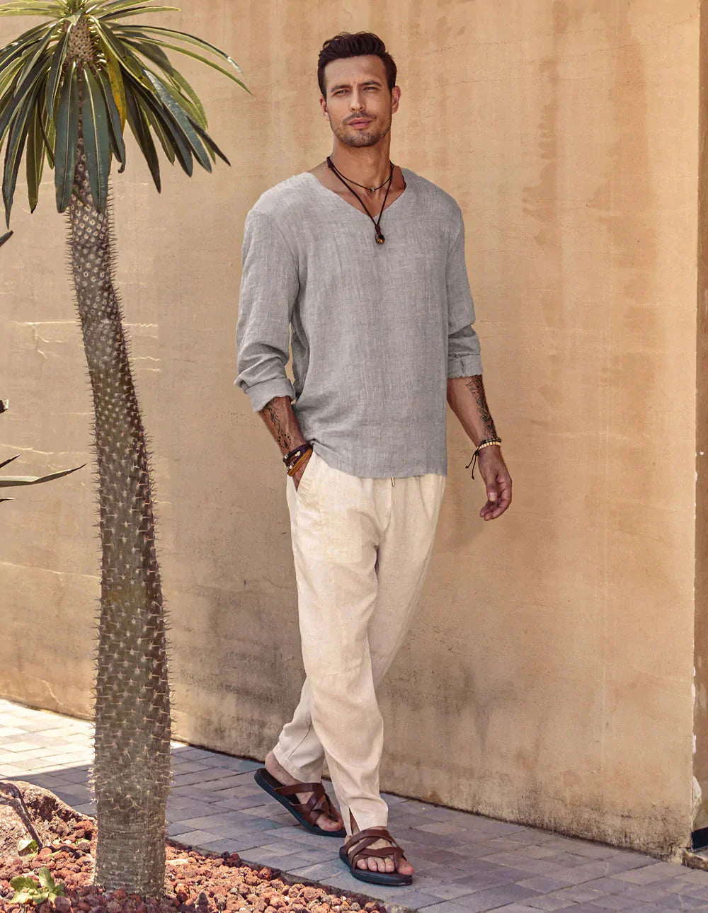Leinen Stil Simple Lang-sleeved Hemd