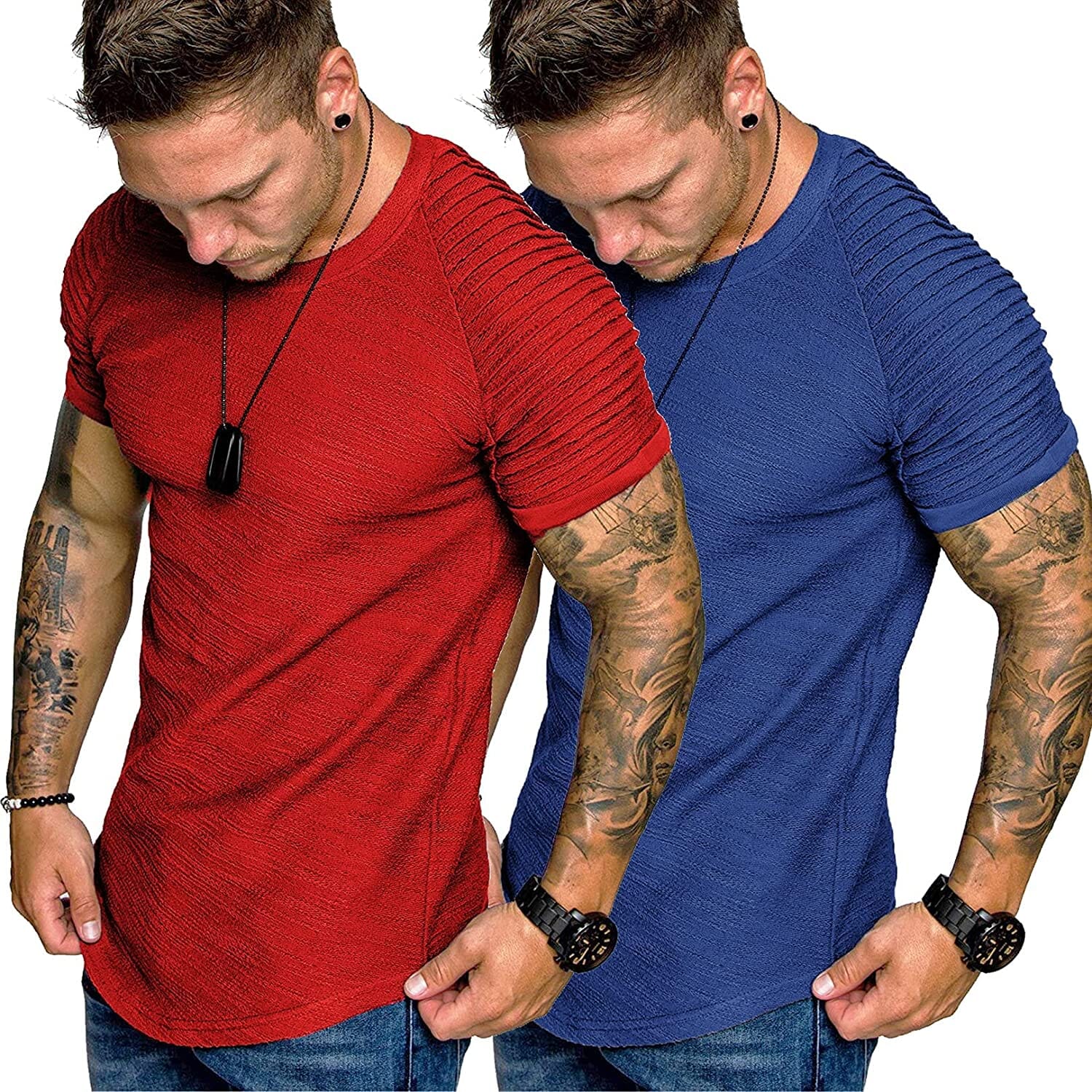 2 Packs Pleats Ärmel Muscle Gym Tee