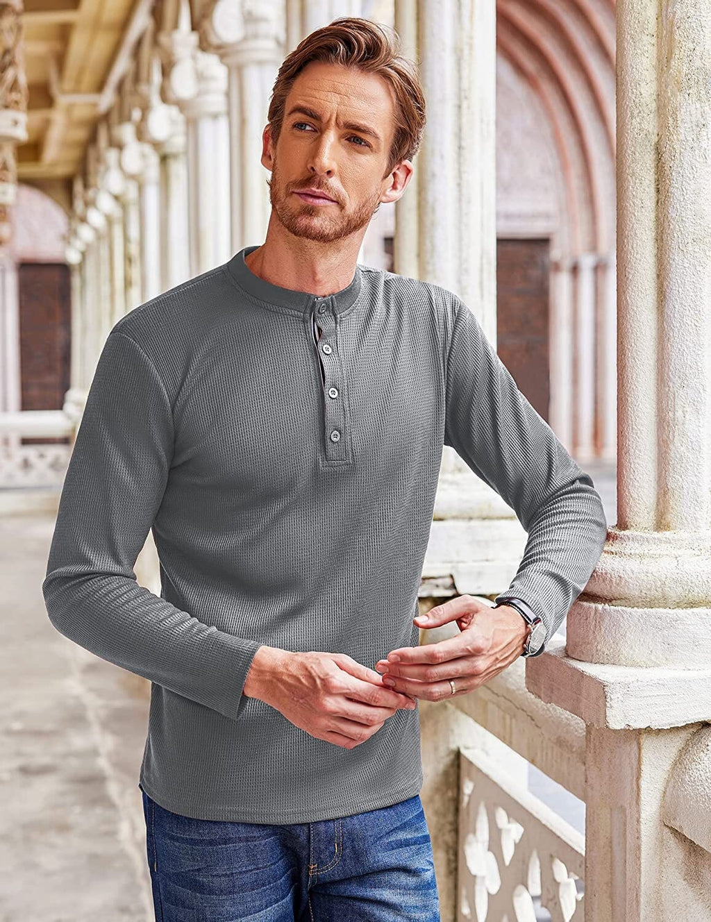 Lang Ärmel Waffle Henley Hemden