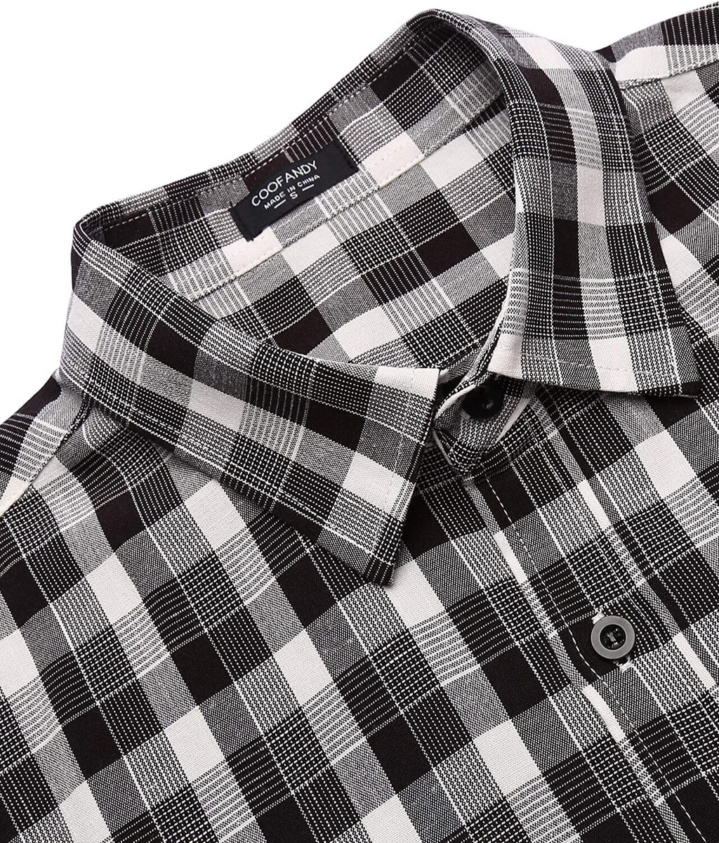 Klassisch Kurz Ärmel Plaid Baumwolle Hemden with Pocket