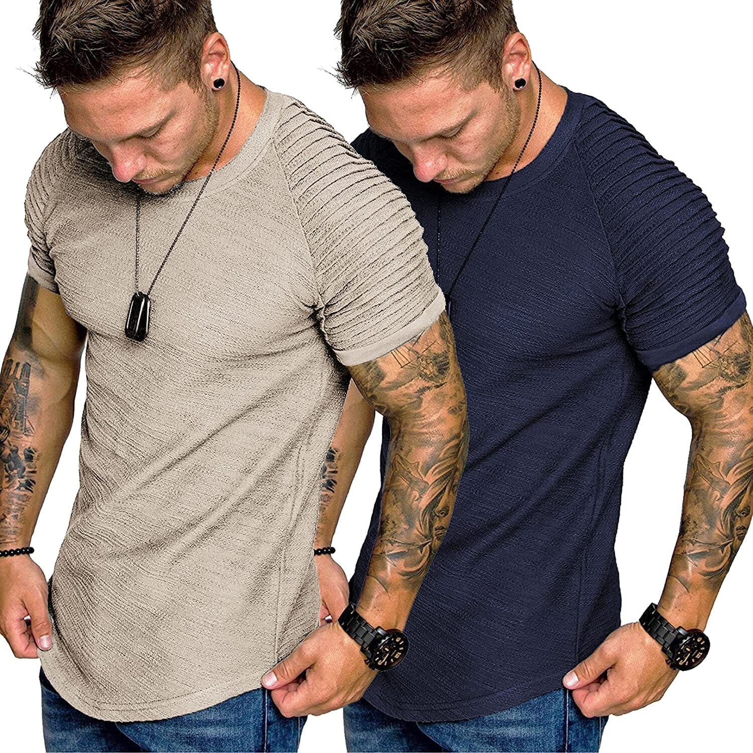 2 Packs Pleats Ärmel Muscle Gym Tee