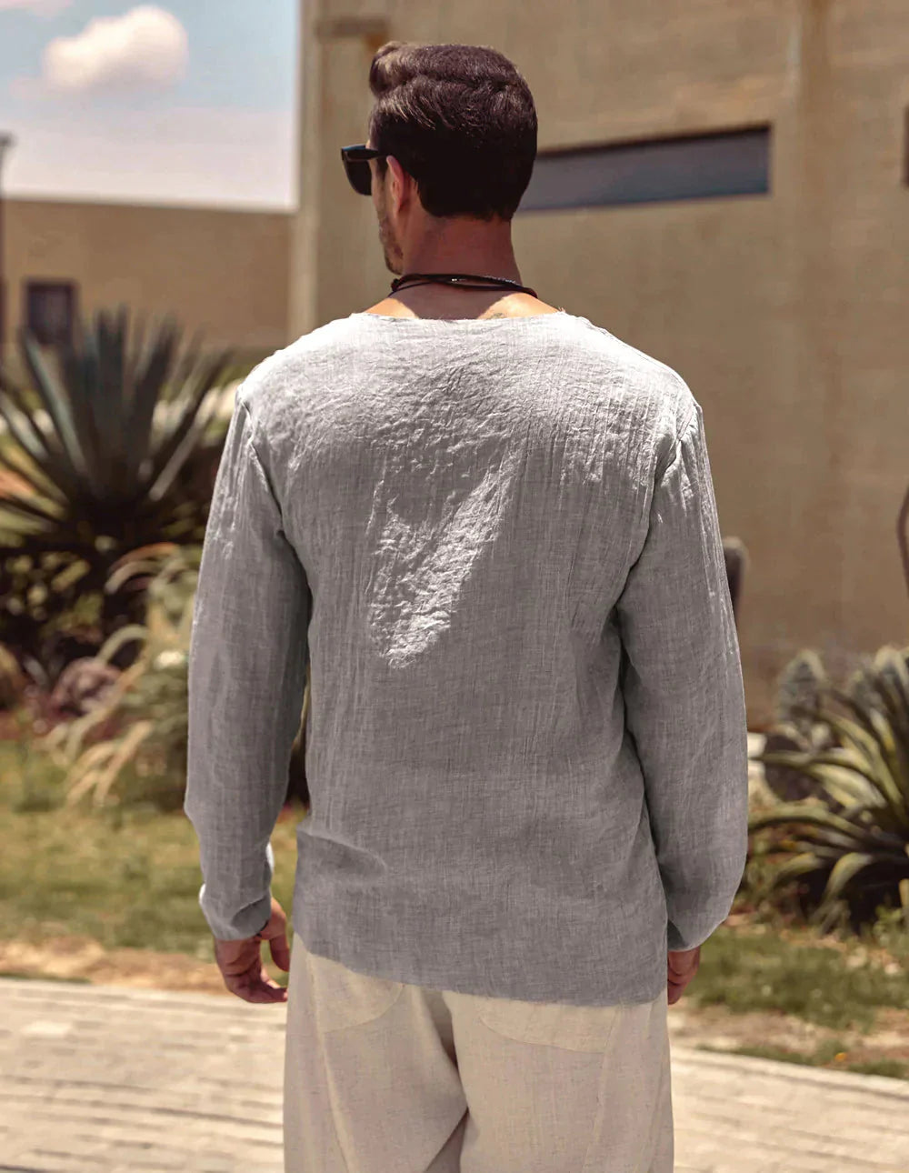 Leinen Stil Simple Lang-sleeved Hemd