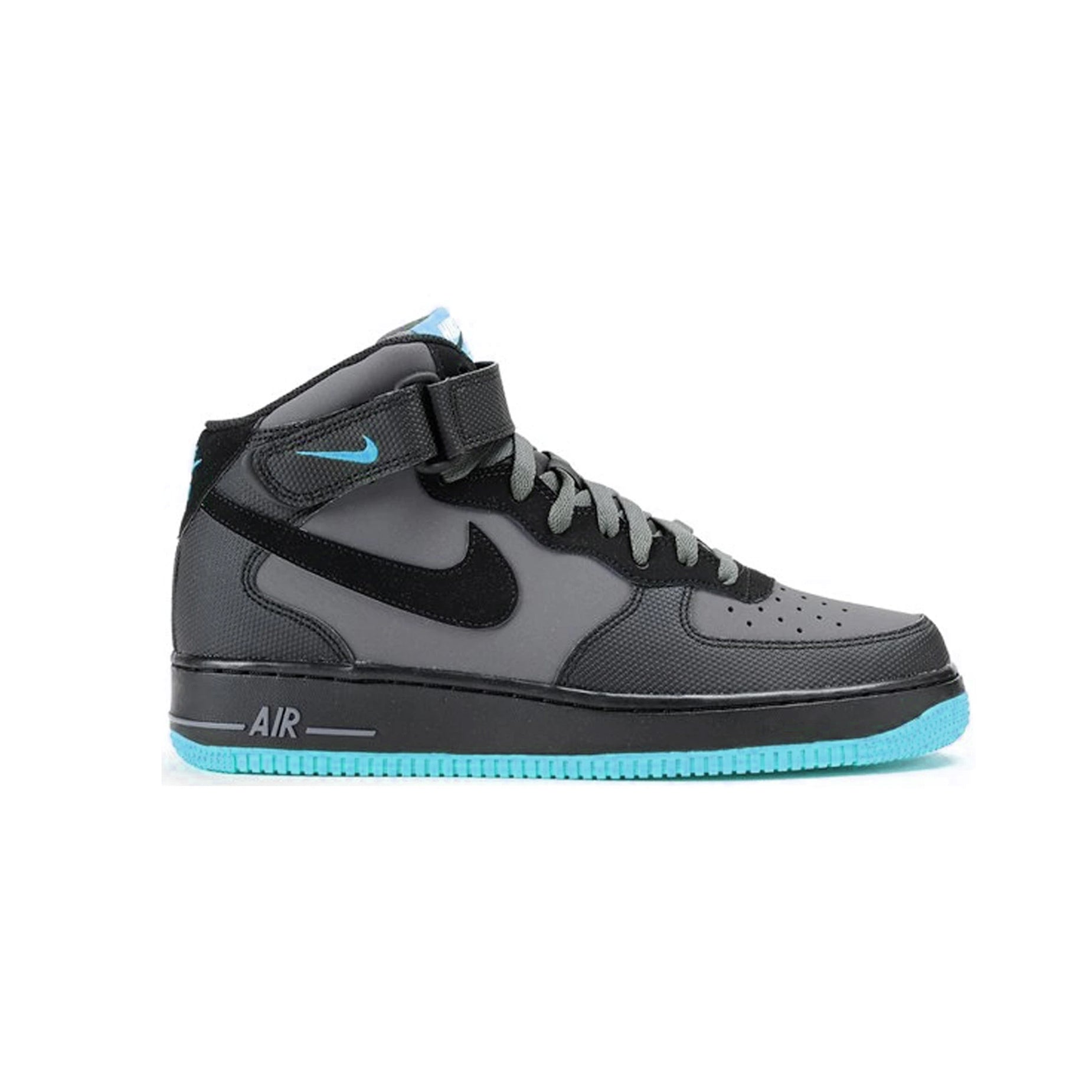 Nike Air Force 1 Mid Grau und Schwarz mit Details Blau Lava