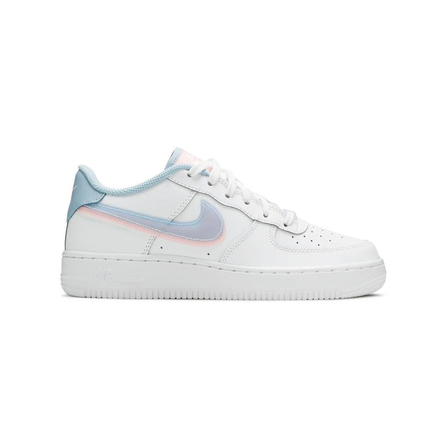 Nike Air Force 1 Low LV8 Weiß mit Doppio Swoosh Hellblau und Rosa