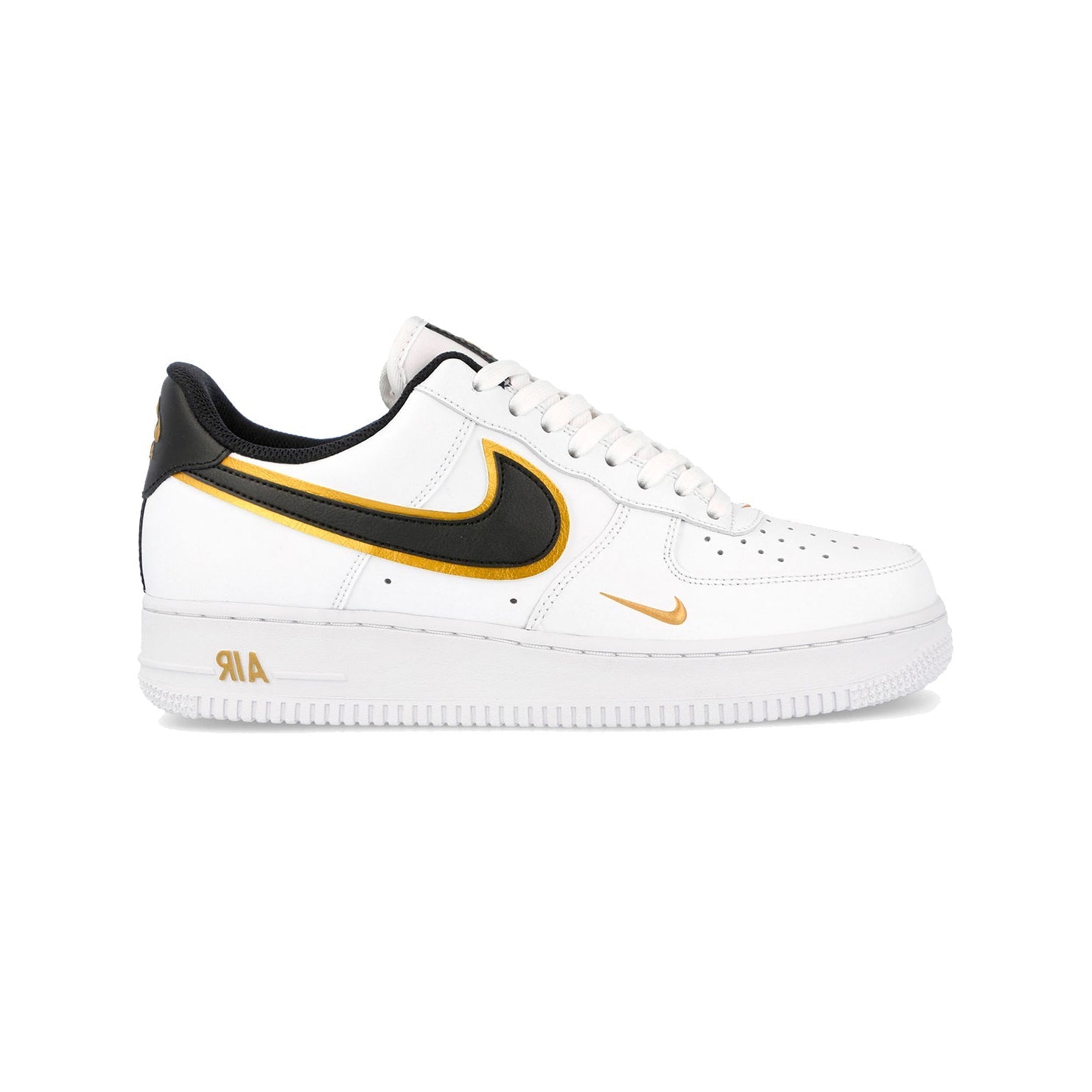 Nike Air Force 1 Low Weiß mit Doppio Swoosh Schwarz und Gold Metallizzato