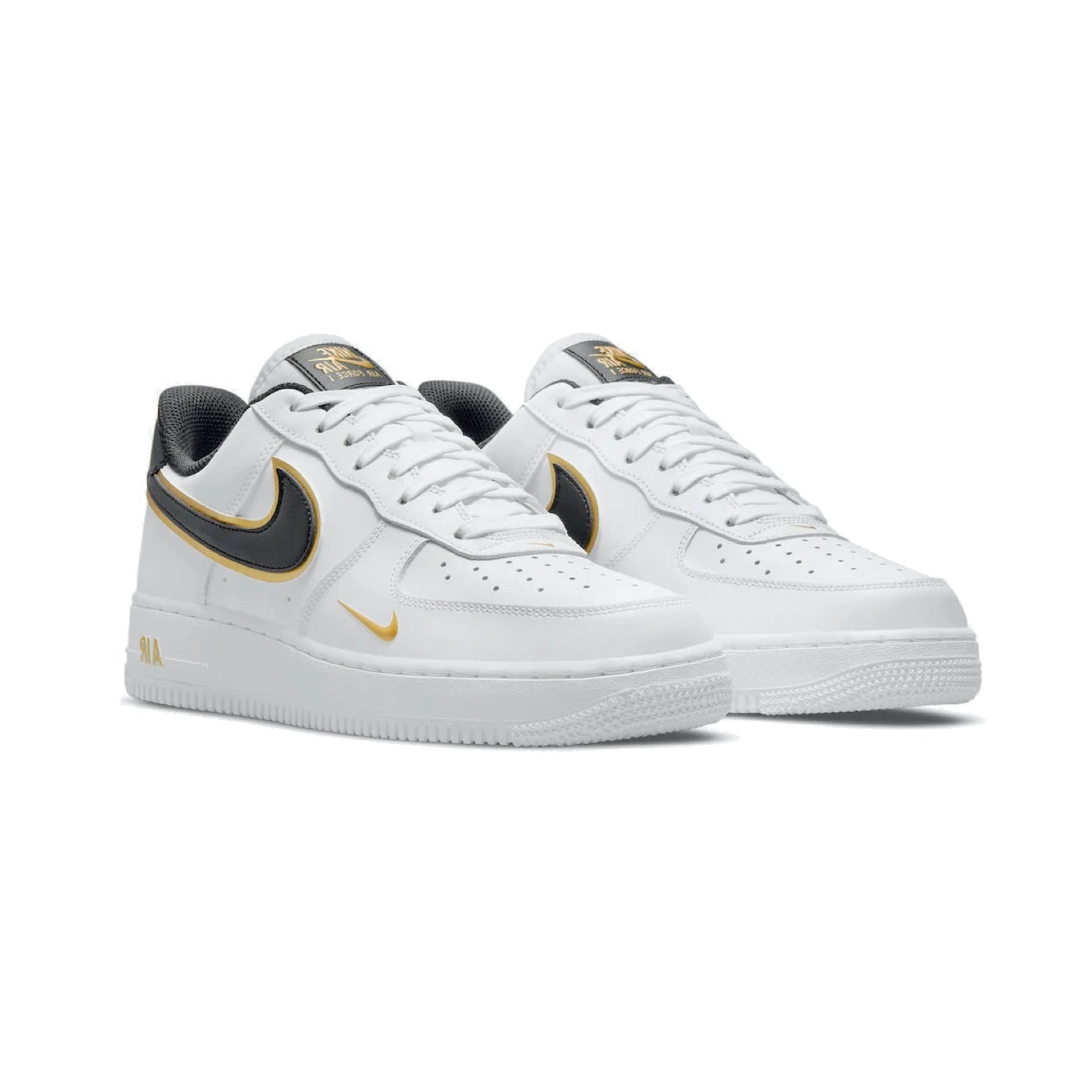 Nike Air Force 1 Low Weiß mit Doppio Swoosh Schwarz und Gold Metallizzato