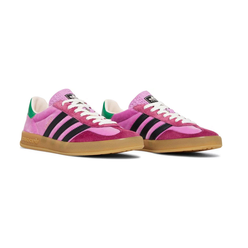 Sneaker Adidas Gazelle x Gucci Rosa mit Details Schwarz und Grün