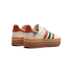 Adidas Gazelle Bold Schuhe Beige mit Details Grün und Rot Damen Platform Retro