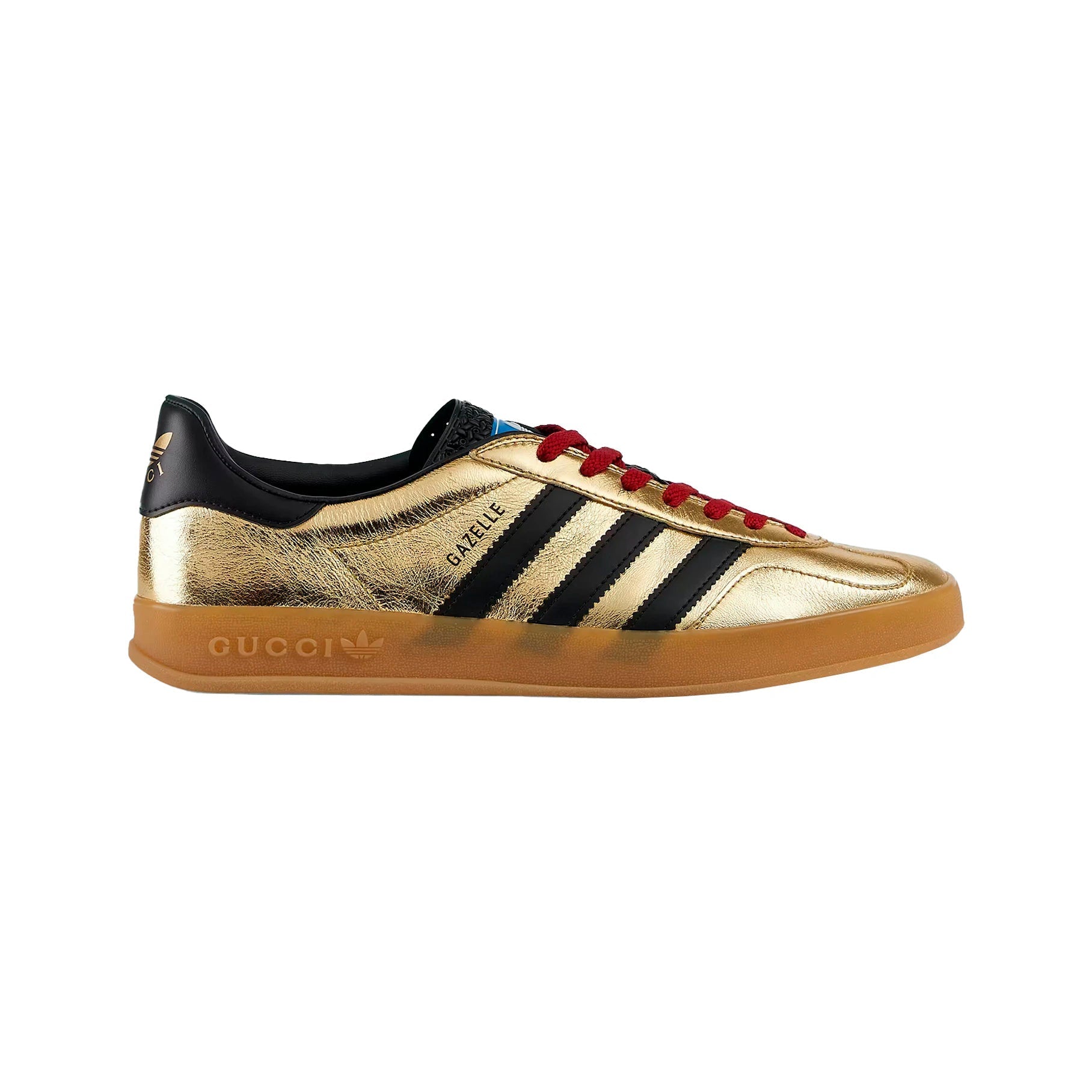 Sneaker Adidas Gazelle x Gucci Gold Metallizzato mit Details Schwarz und Rot