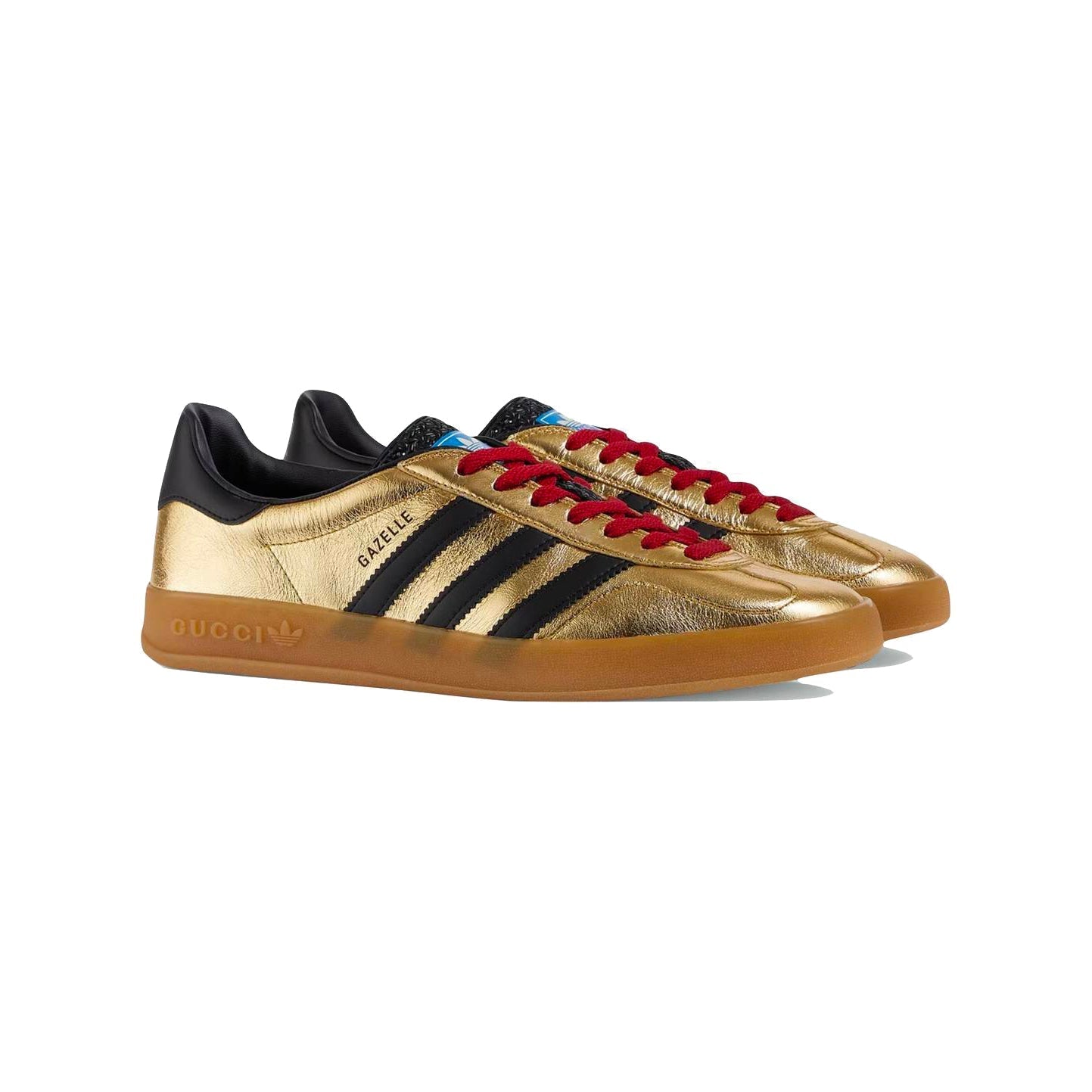 Sneaker Adidas Gazelle x Gucci Gold Metallizzato mit Details Schwarz und Rot