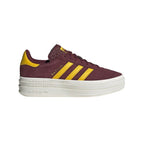 Adidas Gazelle Bold Schuhe Bordeaux mit Strisce Gold Damen Platform Vintage