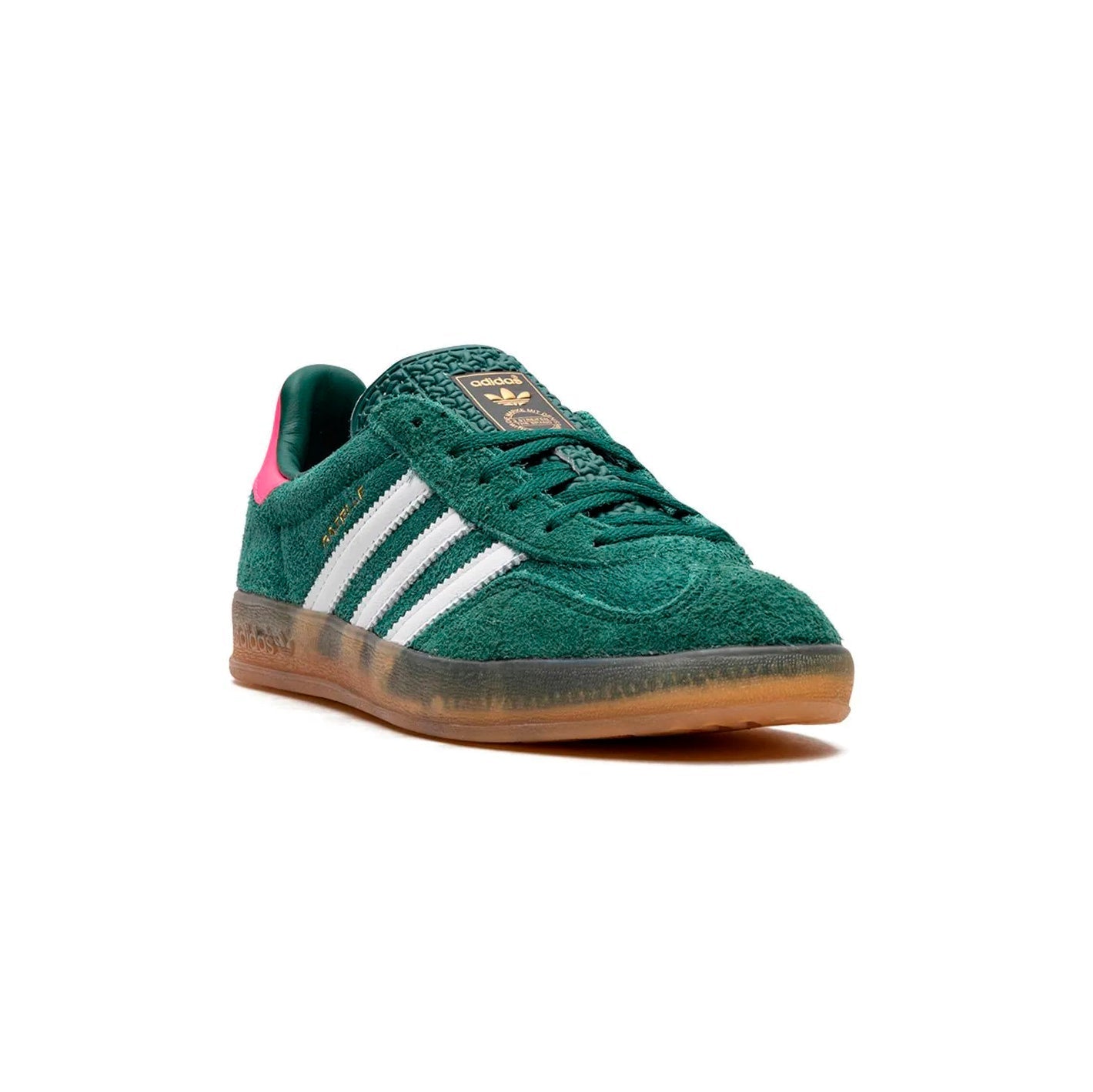 Sneaker Adidas Gazelle Indoor Grün mit Details Rosa und Weiß in Suede