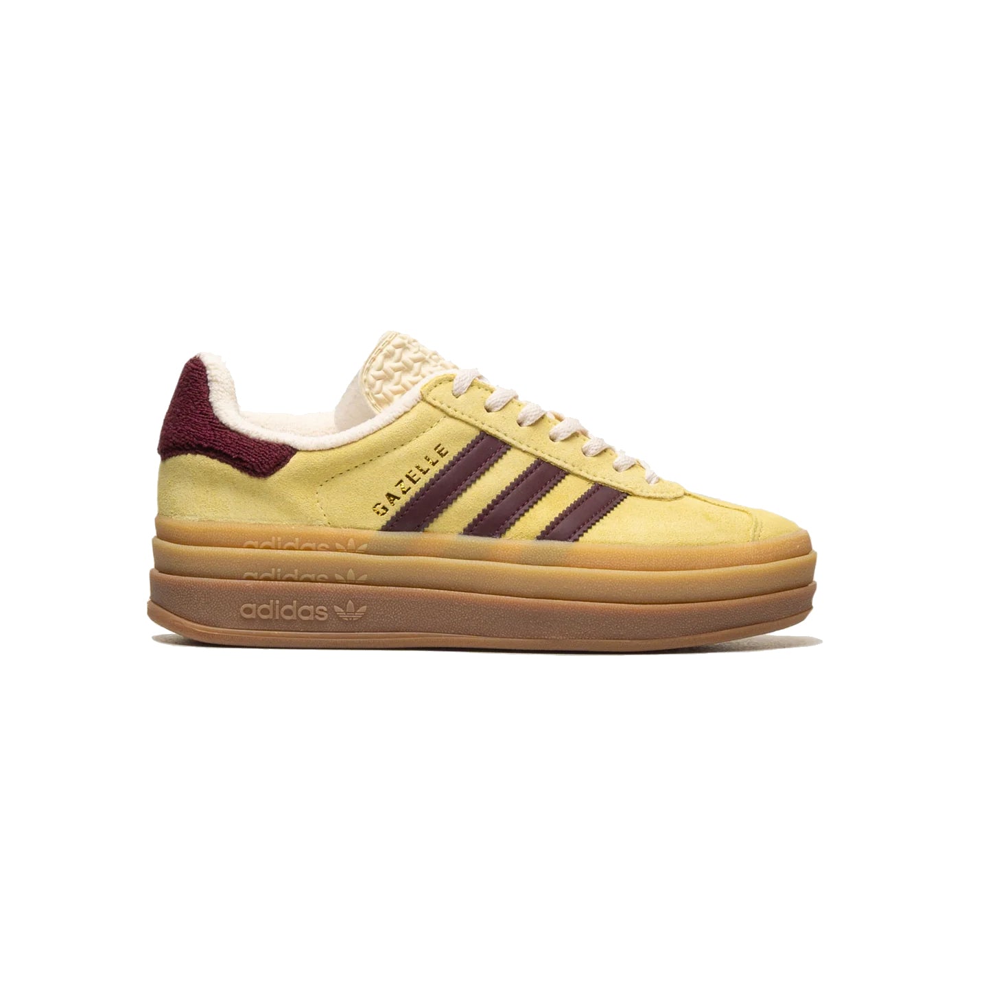 Adidas Gazelle Bold Schuhe Gelb Senape und Bordeaux Damen Platform Vintage
