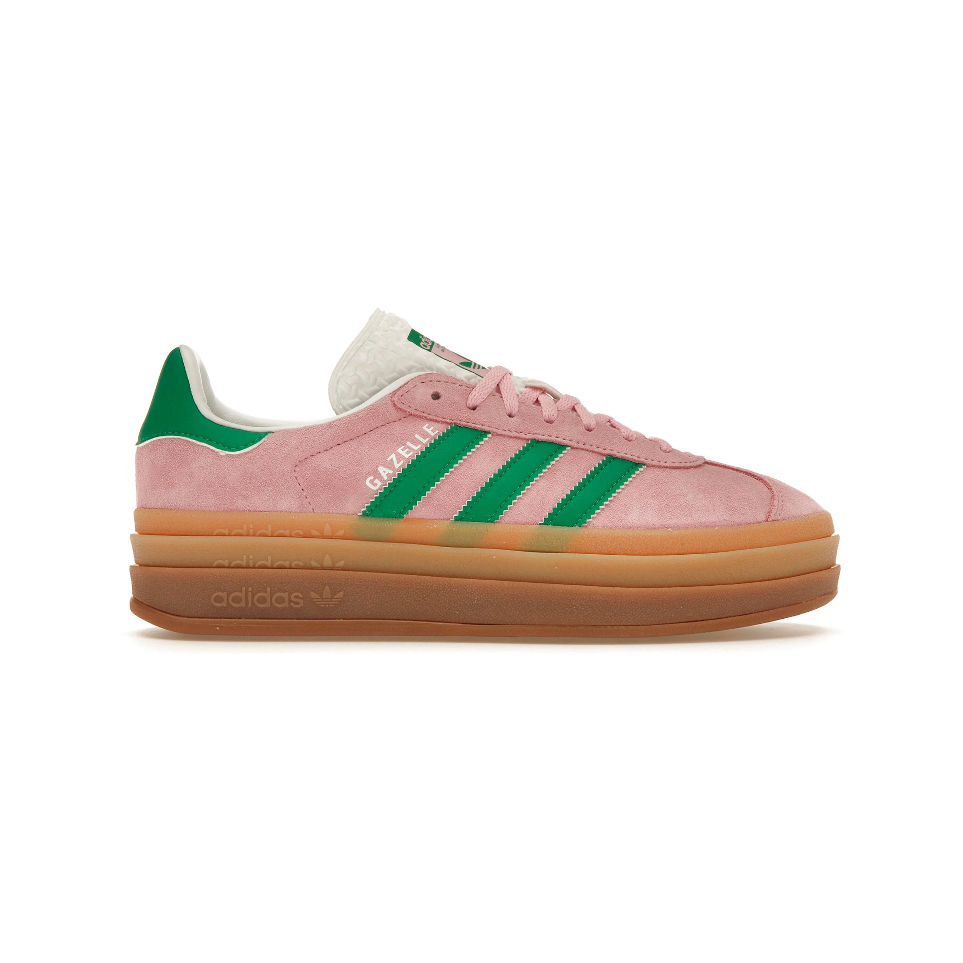 Adidas Gazelle Bold Schuhe Rosa mit Strisce Grün Damen Platform Gum