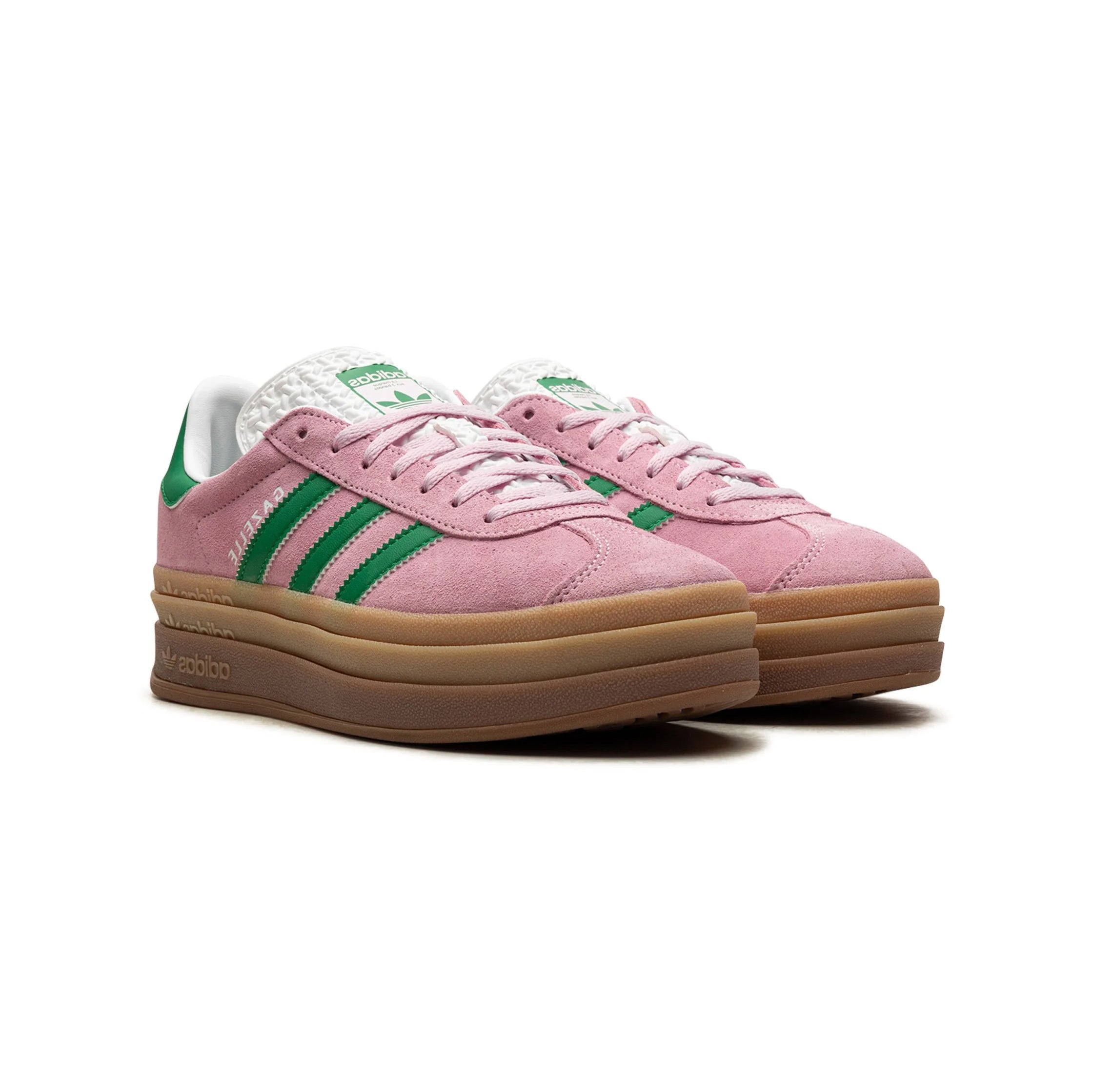 Adidas Gazelle Bold Schuhe Rosa mit Strisce Grün Damen Platform Gum