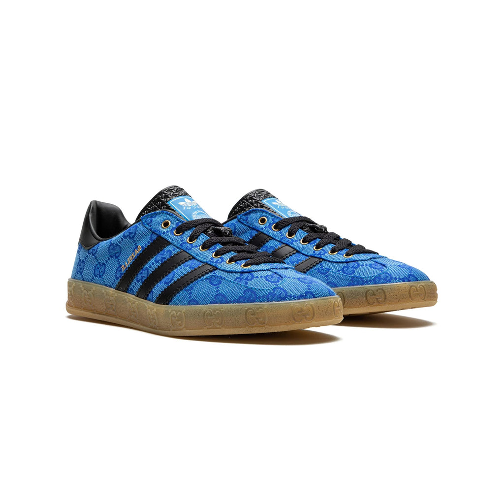 Sneaker Adidas Gazelle x Gucci Blau mit Monogramma GG und Details Schwarz