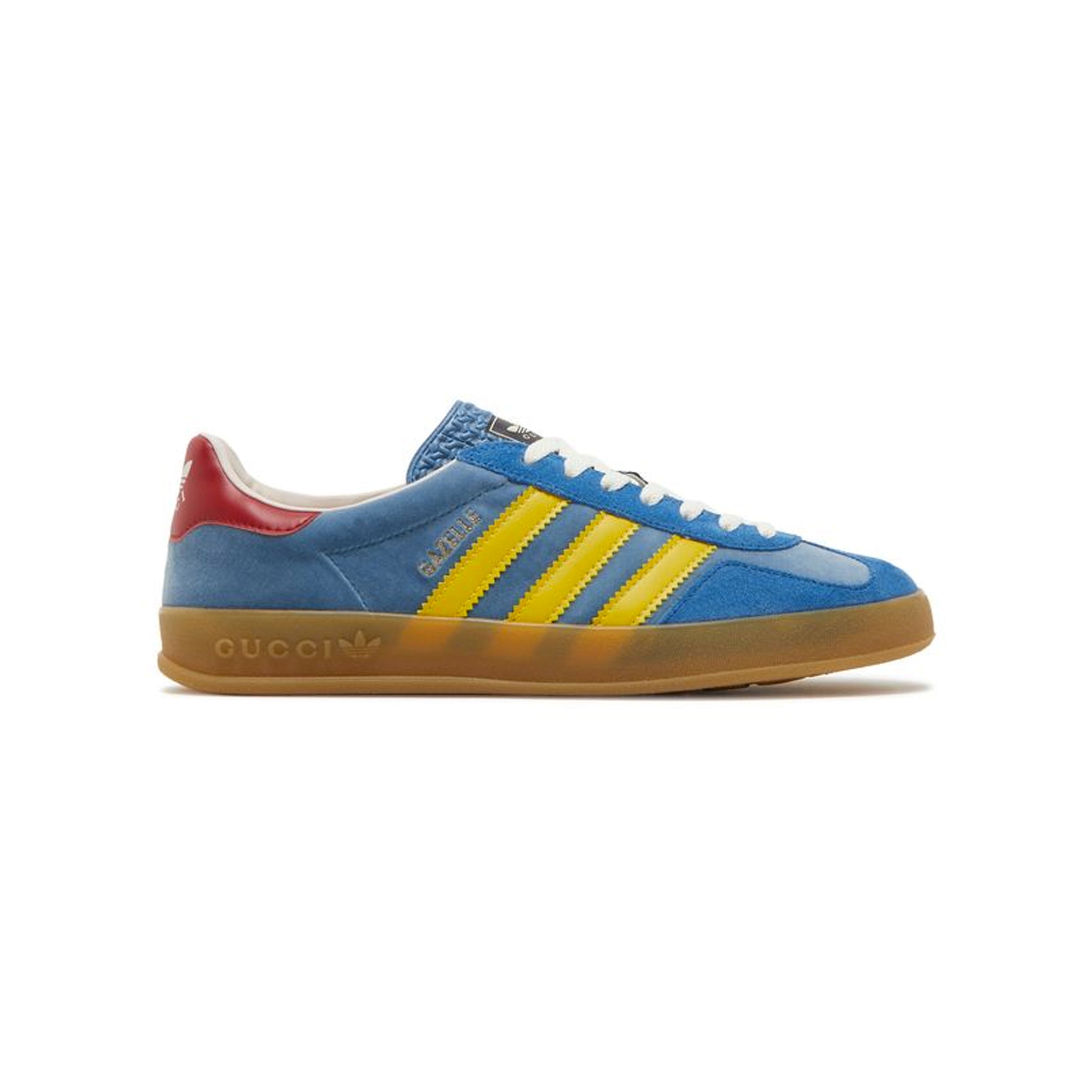 Sneaker Adidas Gazelle x Gucci Hellblau Hell mit Strisce Gelb in Suede