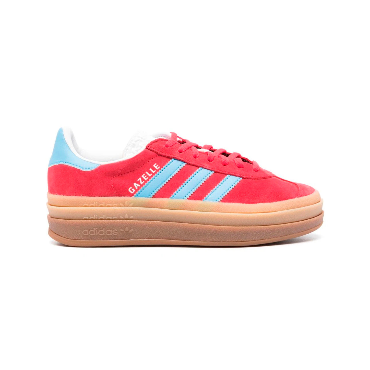 Adidas Gazelle Bold Schuhe Rot mit Details Hellblau Damen Platform Gum