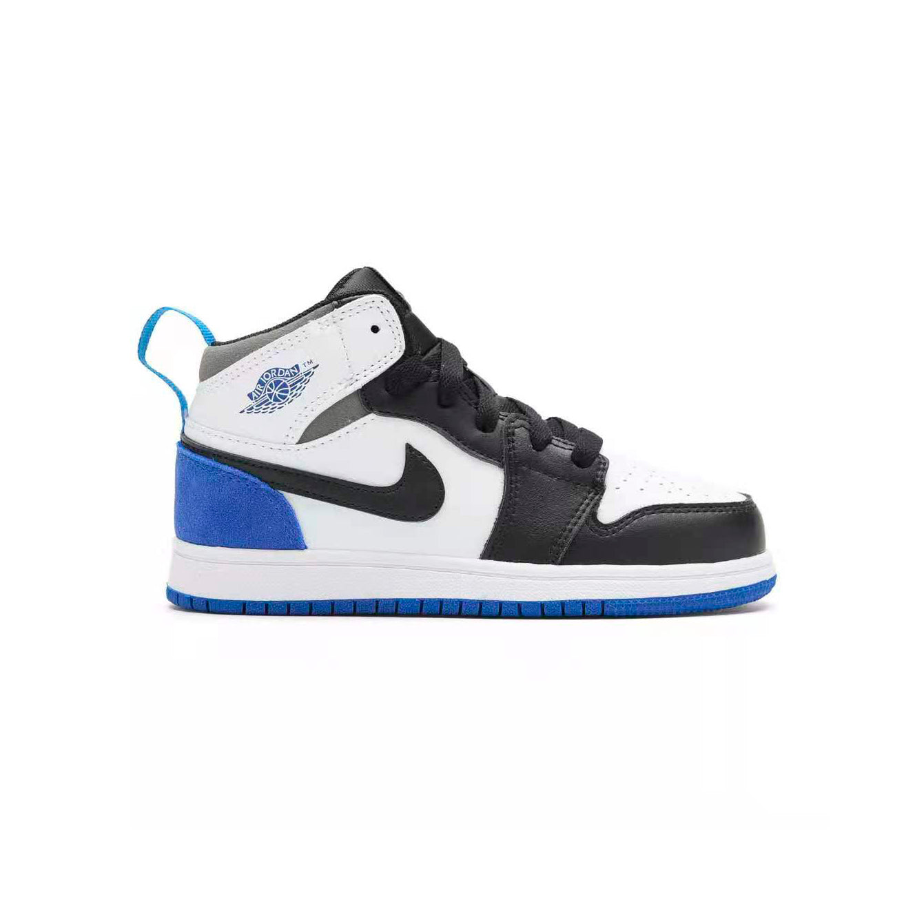 Nike Air Jordan 1 Mid Kinder Royal Schwarz Weiß Sohle Blau