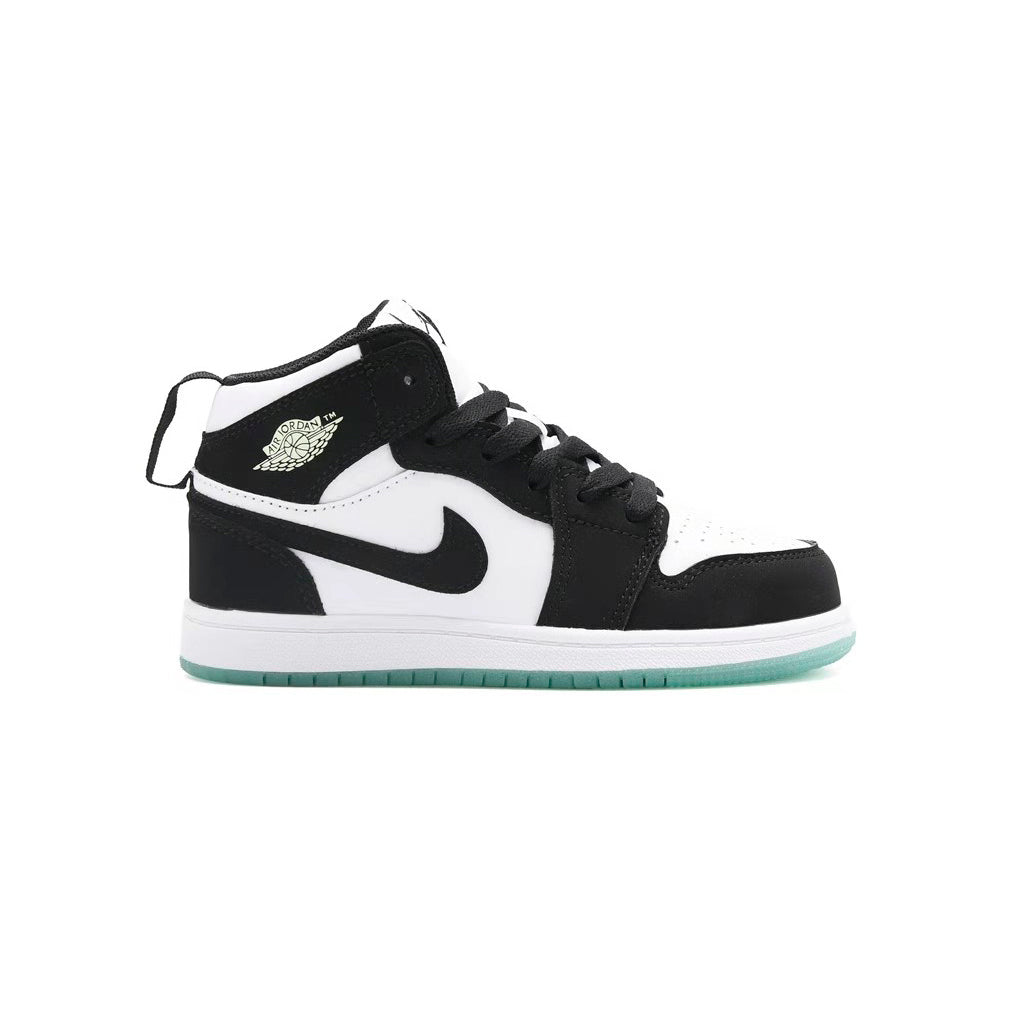 Nike Air Jordan 1 Mid Kinder Panda Weiß Schwarz Sohle Grün