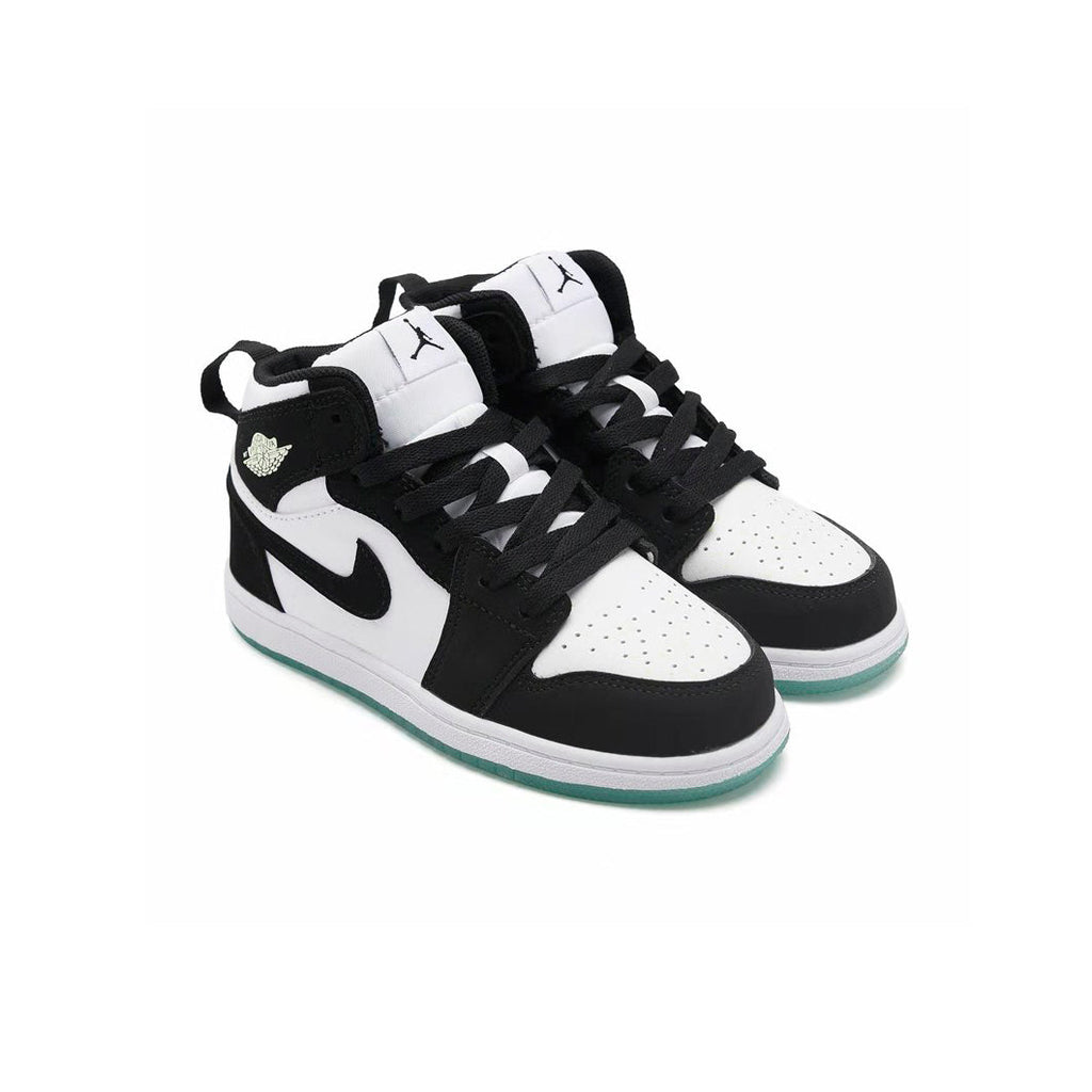 Nike Air Jordan 1 Mid Kinder Panda Weiß Schwarz Sohle Grün