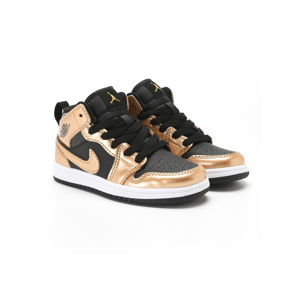Nike Air Jordan 1 Mid Kinder Gold Schwarz Metallico Raffinato