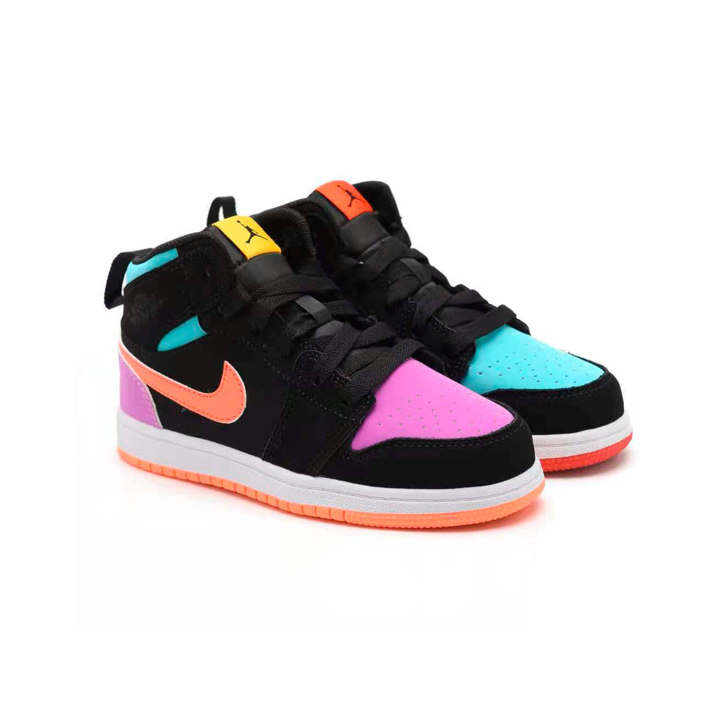 Nike Air Jordan 1 Mid Kinder Multicolor Schwarz Rosa Orange
