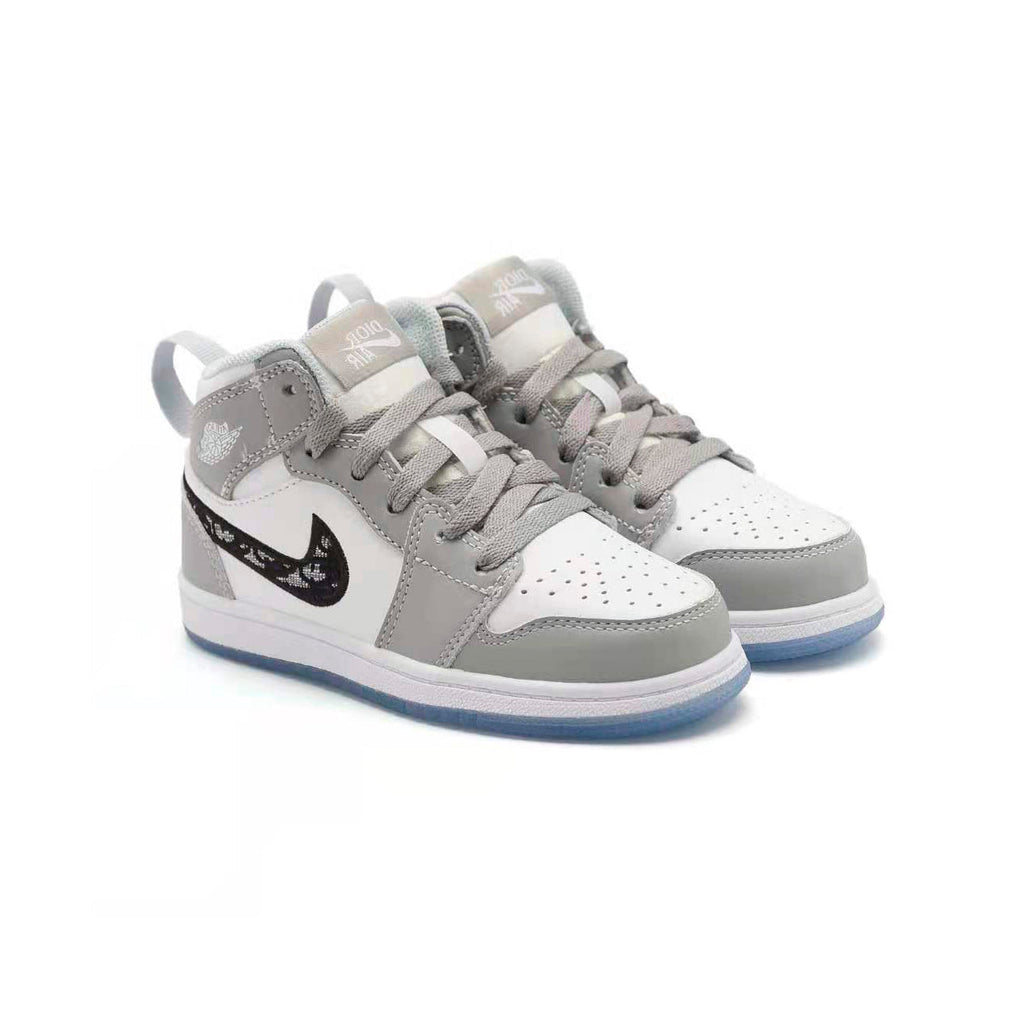 Nike Air Jordan 1 Mid Kinder Grau und Weiß Stil Dior